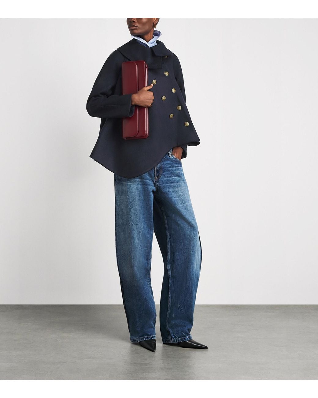 A.W.A.K.E. MODE Blue Wool Peplum Pea Coat