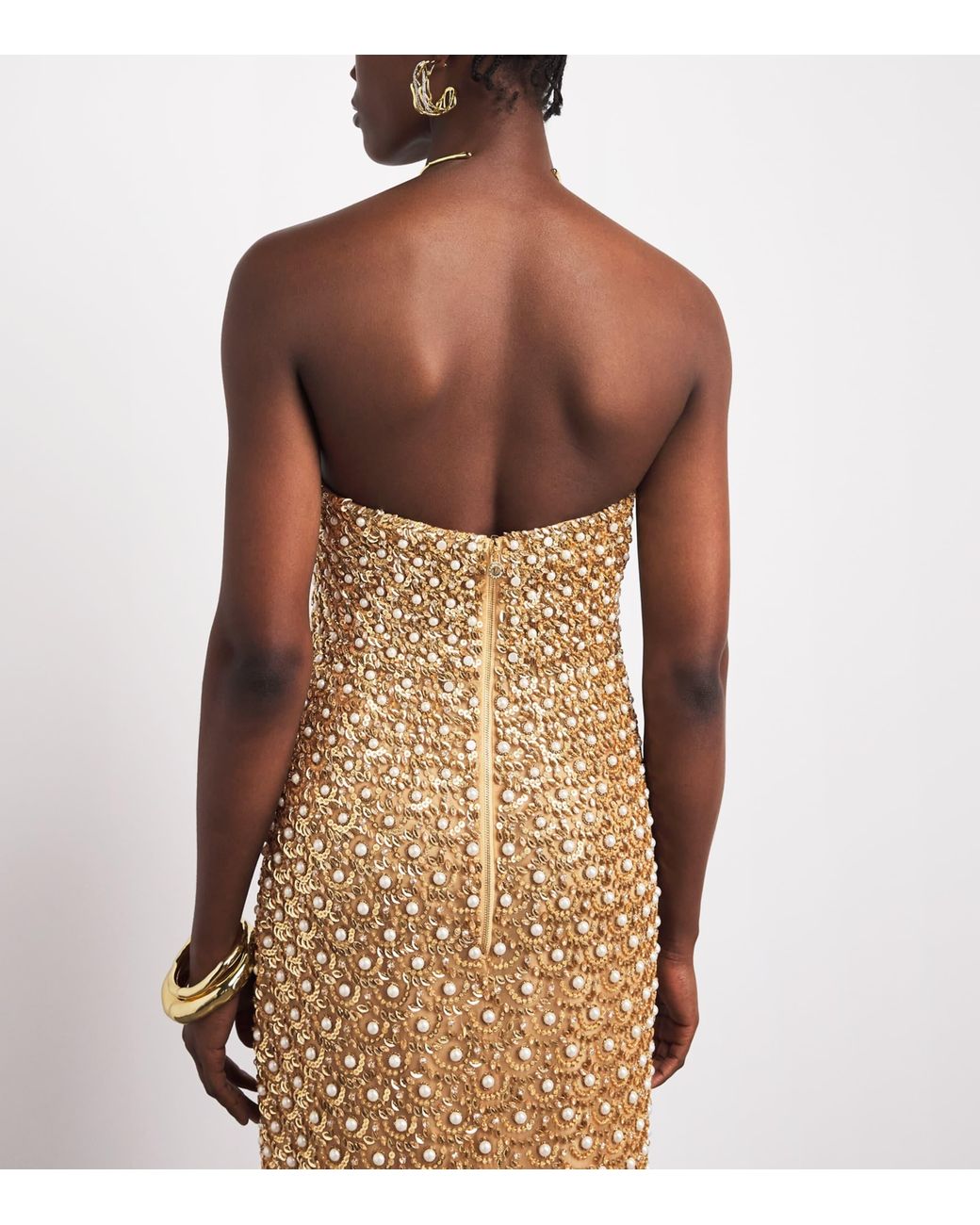 Carolina Herrera Natural Embellished V-Neck Gown