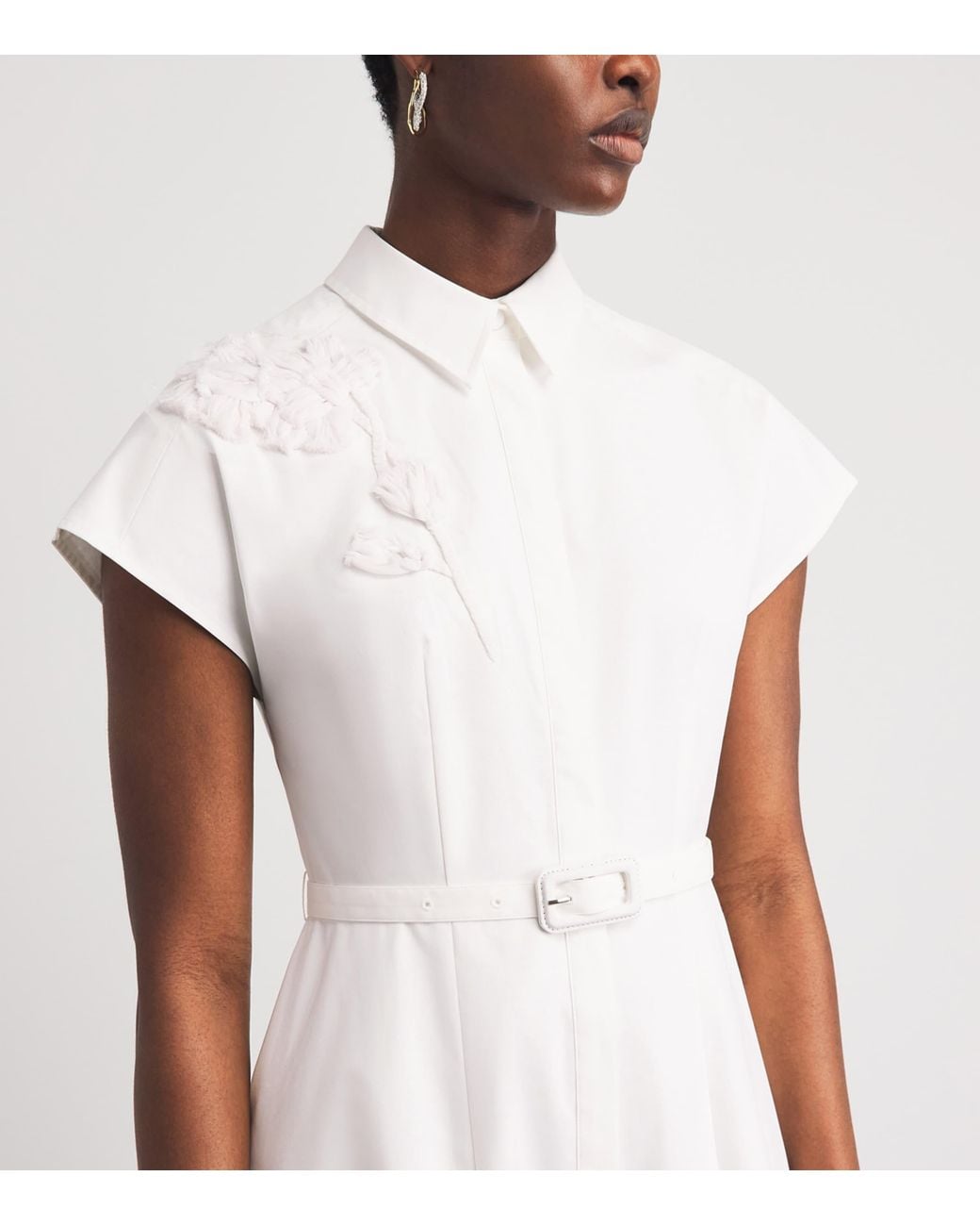 Huishan Zhang White Floral Appliqué Maddalena Midi Dress