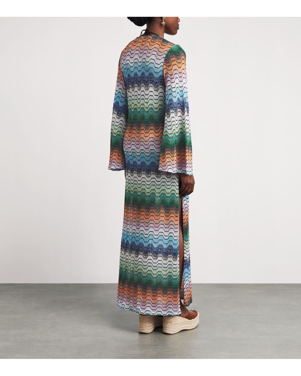 Missoni Blue Metallic Zigzag Kaftan Maxi Dress