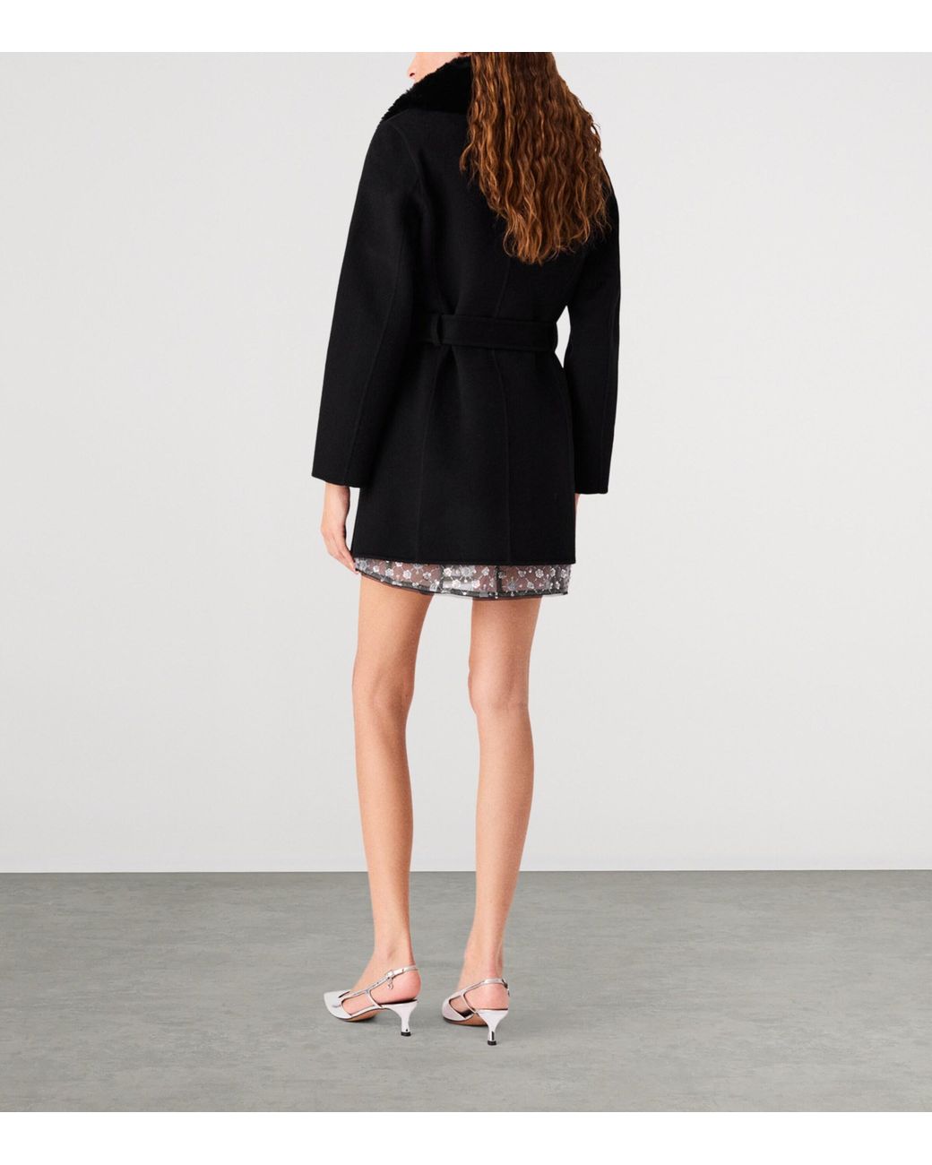 Maje Black Wool-Blend Wrap Coat