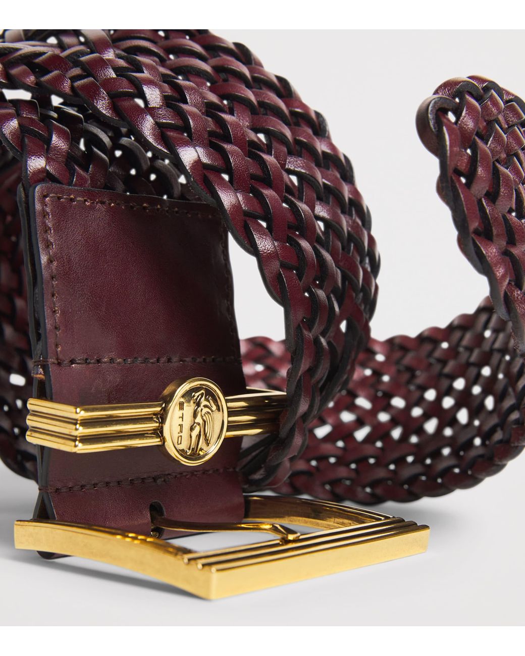 Etro Purple Leather Woven Coin Buckle Belt