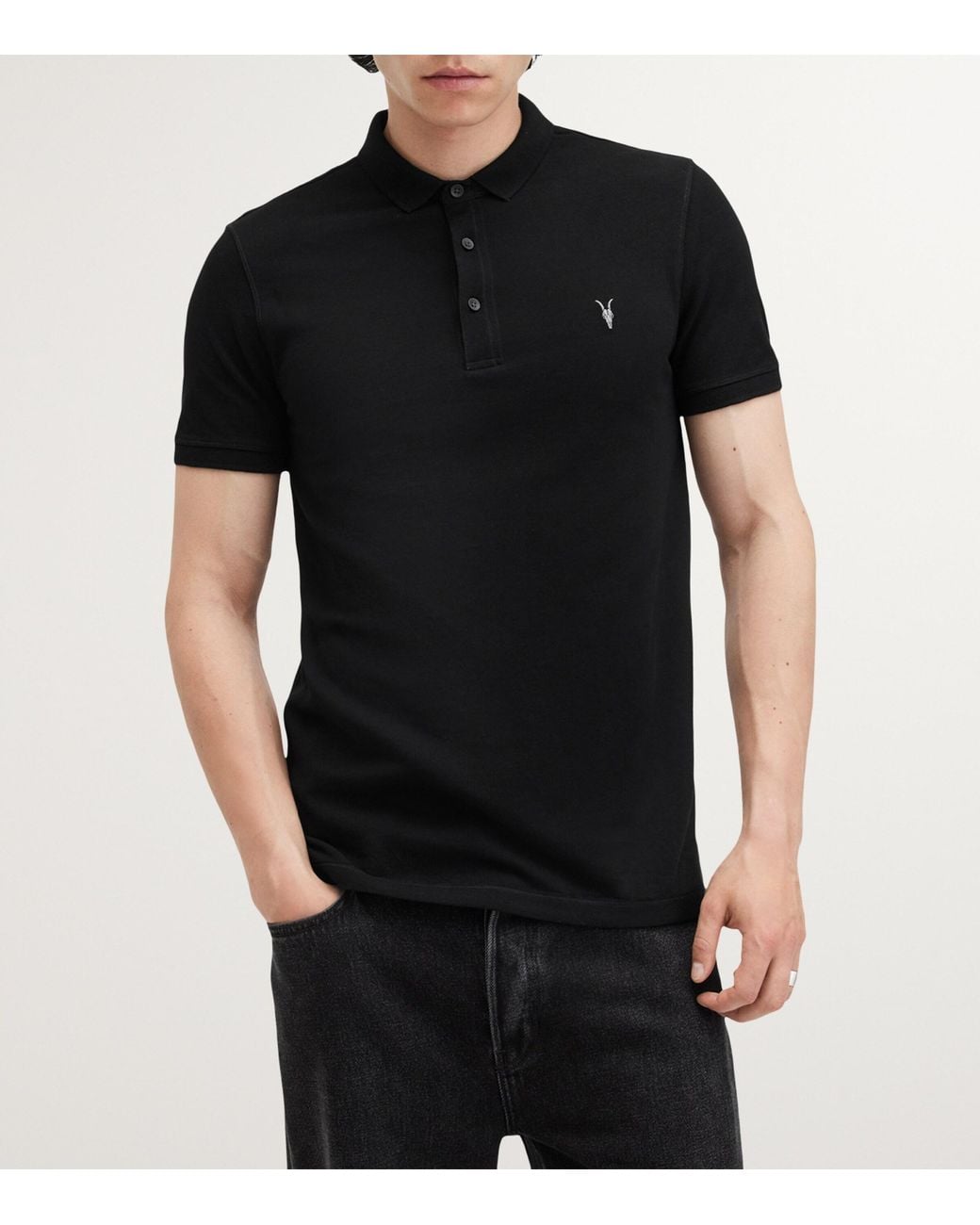 AllSaints Black Organic Cotton Reform Polo Shirt for men