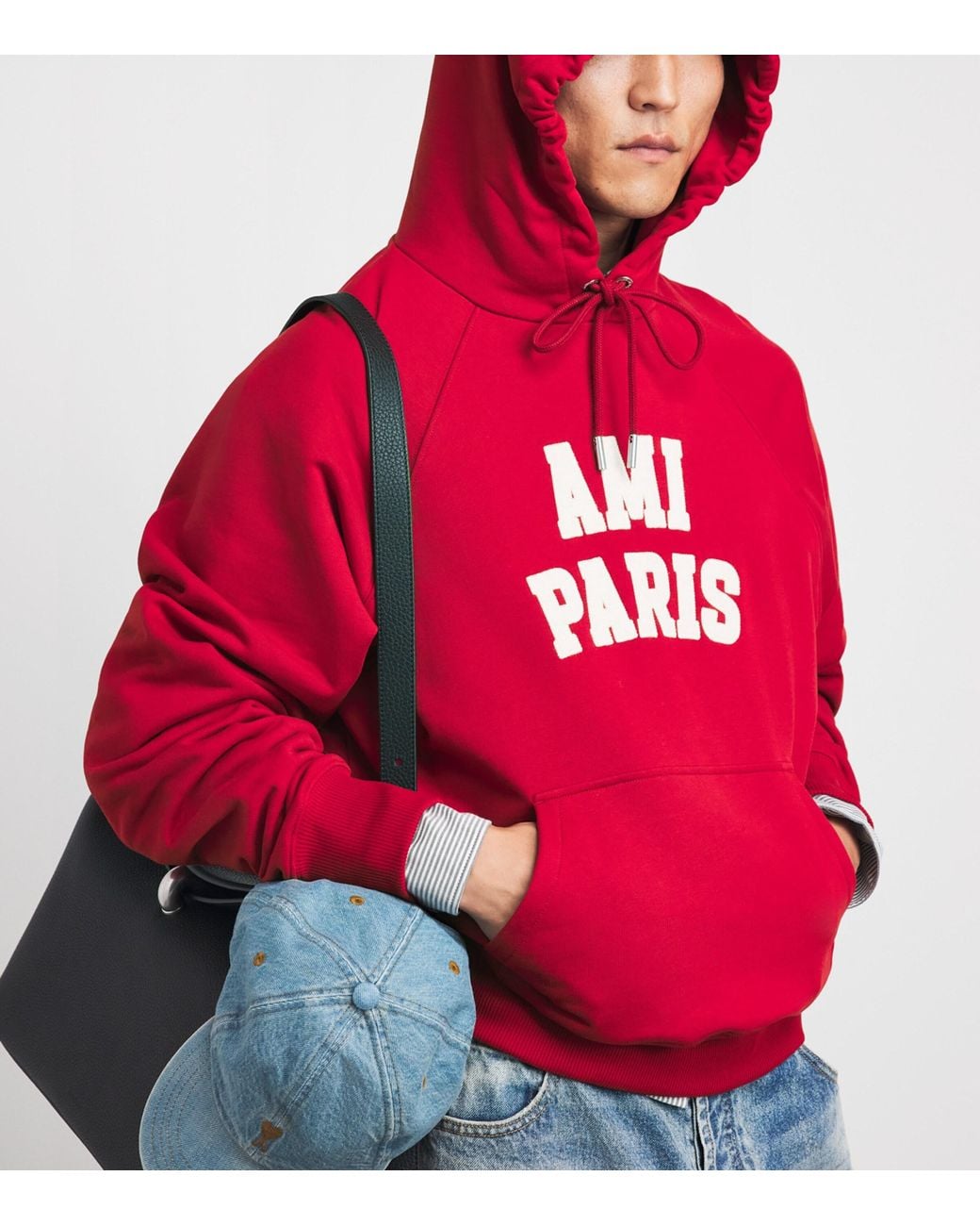 AMI Red Cotton Logo Hoodie for men