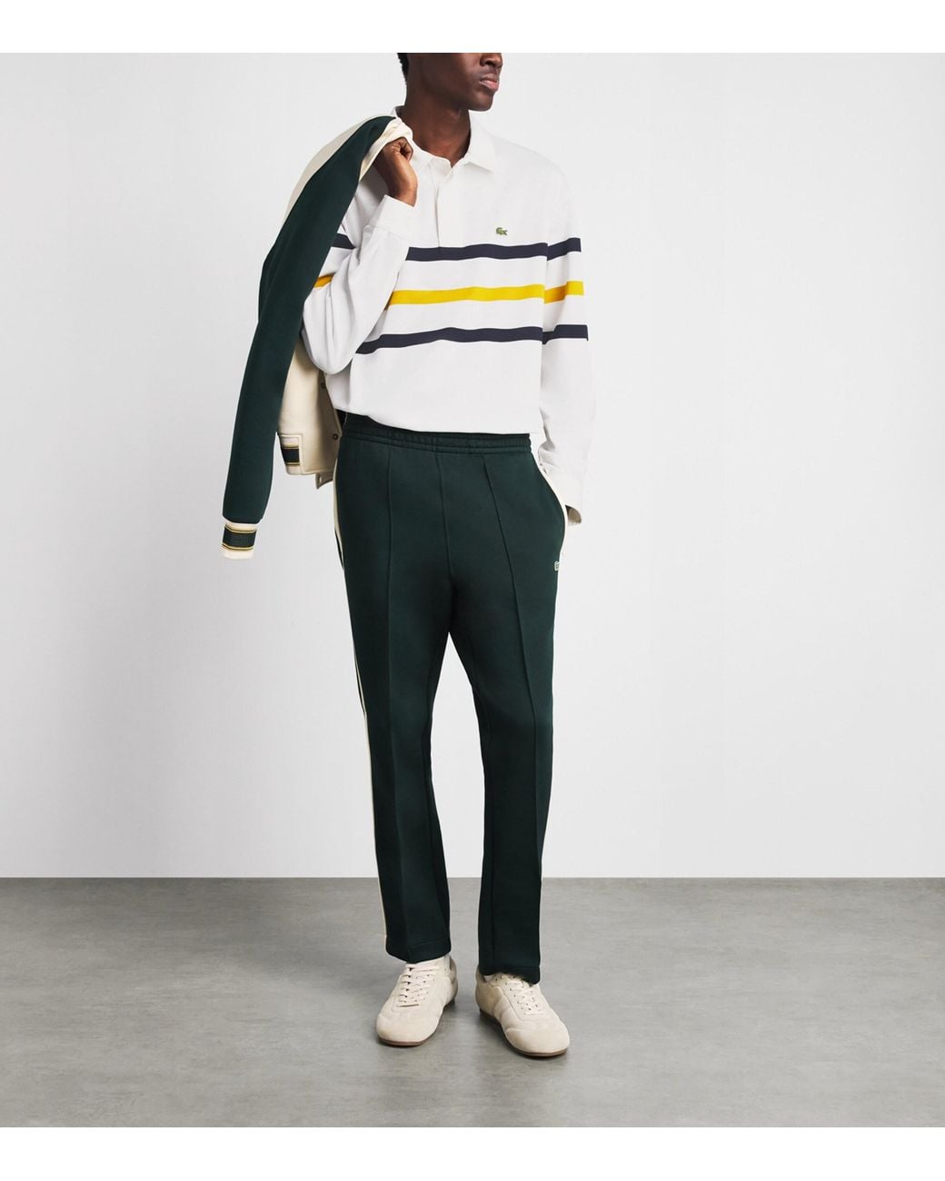 Lacoste White Cotton Stripe Rugby Polo Shirt for men
