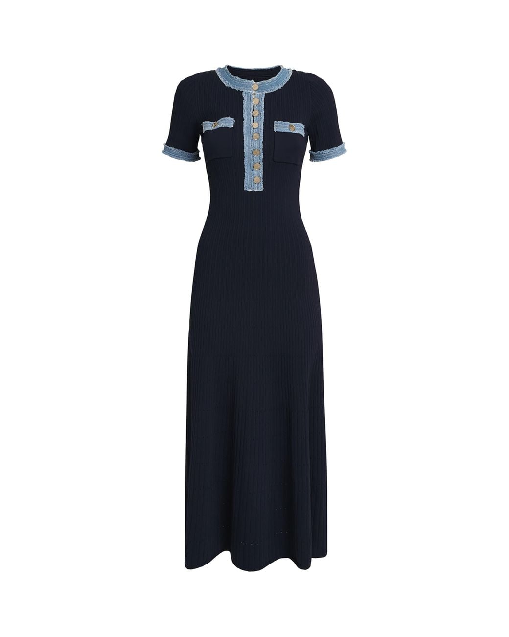 sandro knit and denim midi dress Denim-Trim Knitted Maxi in Blue 28/03