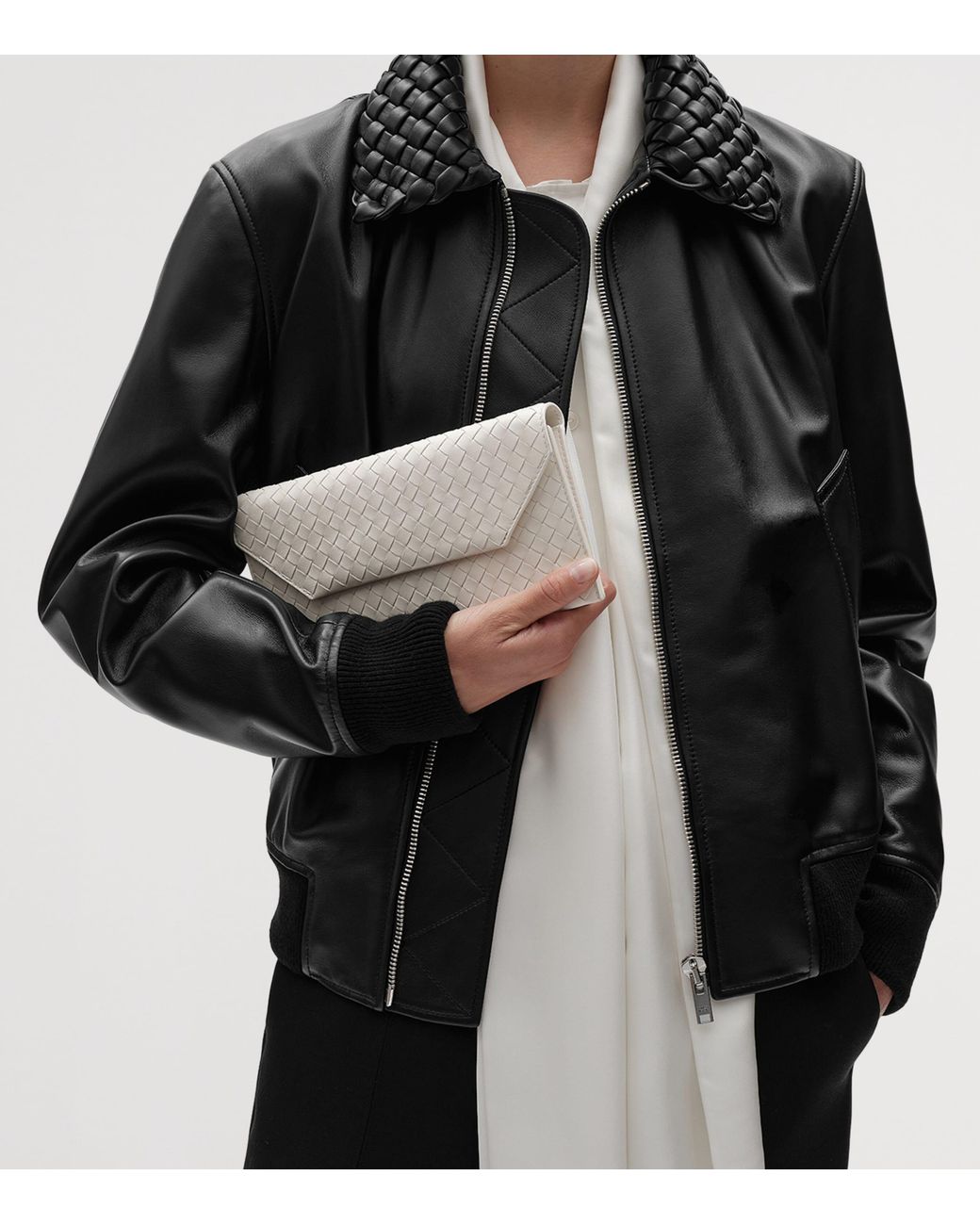 Bottega Veneta White Leather Intrecciato Piccolo Envelope Pouch