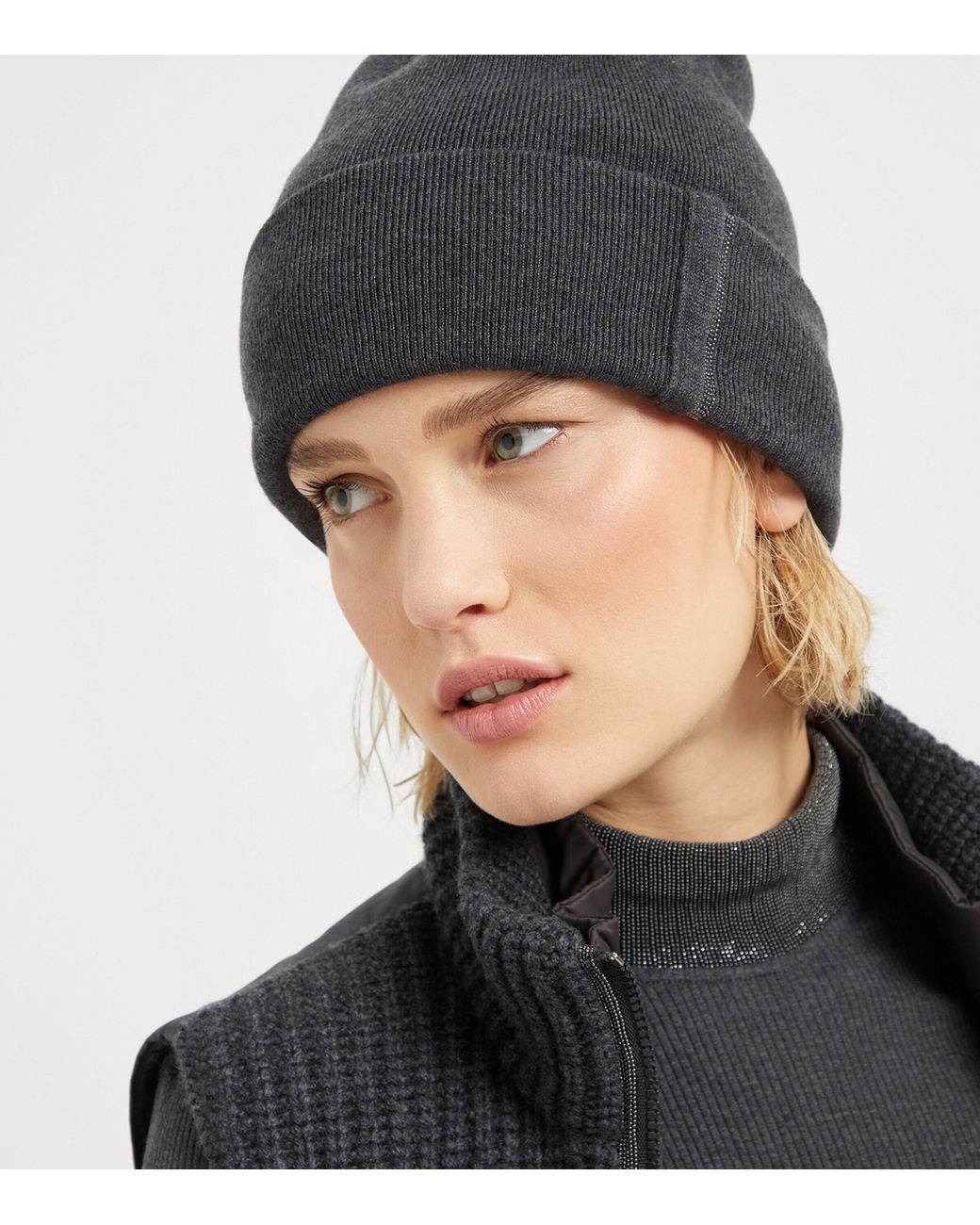 Brunello Cucinelli Blue Cashmere Ribbed Beanie