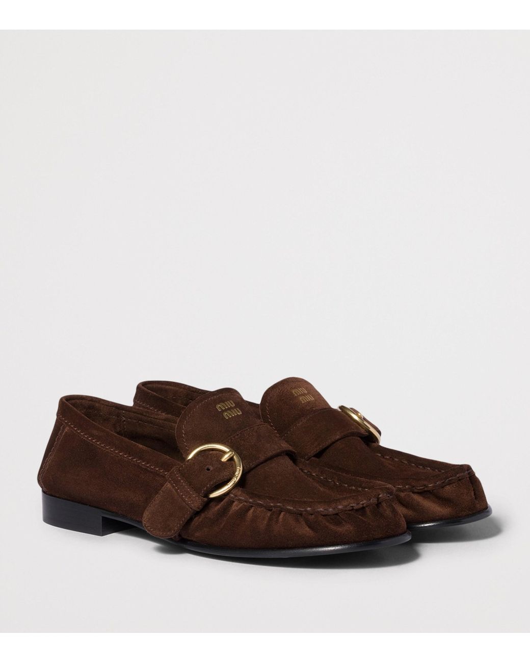 Miu Miu Brown Suede Side-Buckle Loafers