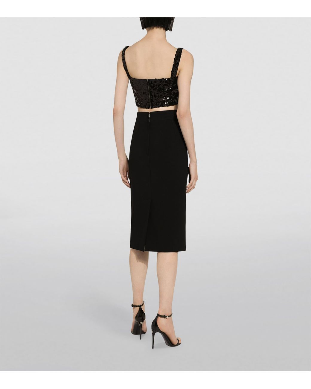 Dolce & Gabbana Black Sequin Sleeveless Crop Top