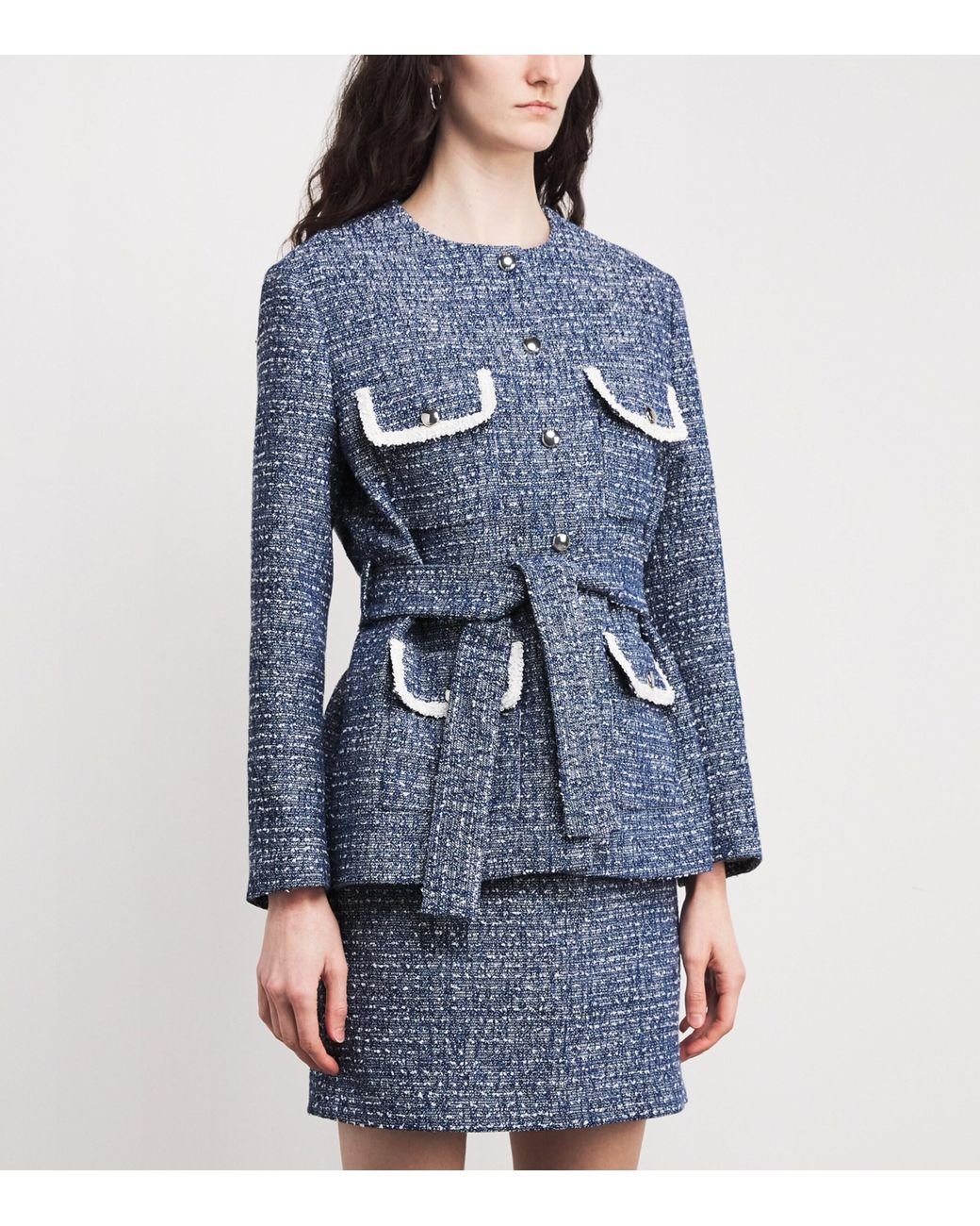 Maje Blue Cotton-Blend Tweed Jacket