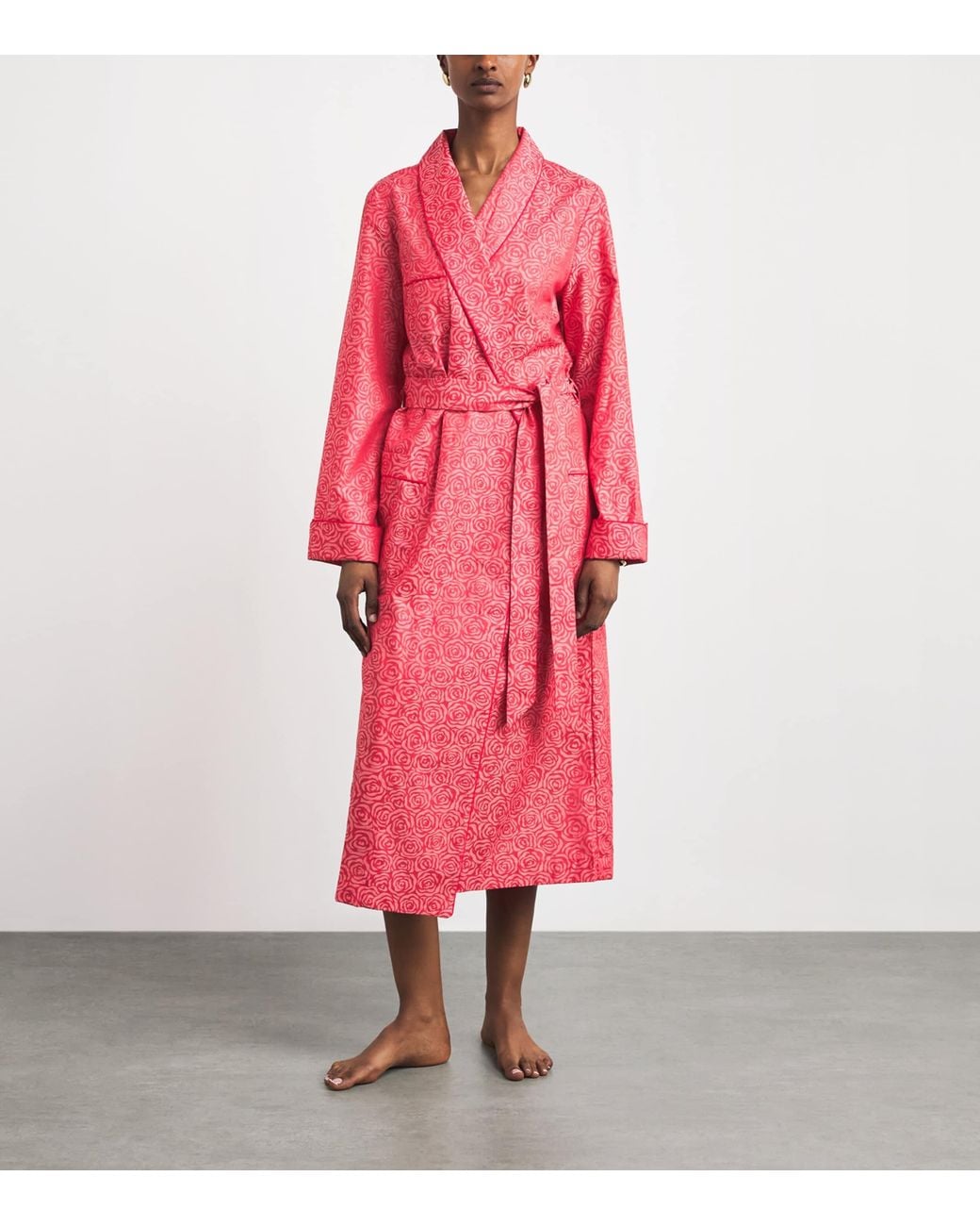 Derek Rose Pink Cotton Jacquard Roses Robe