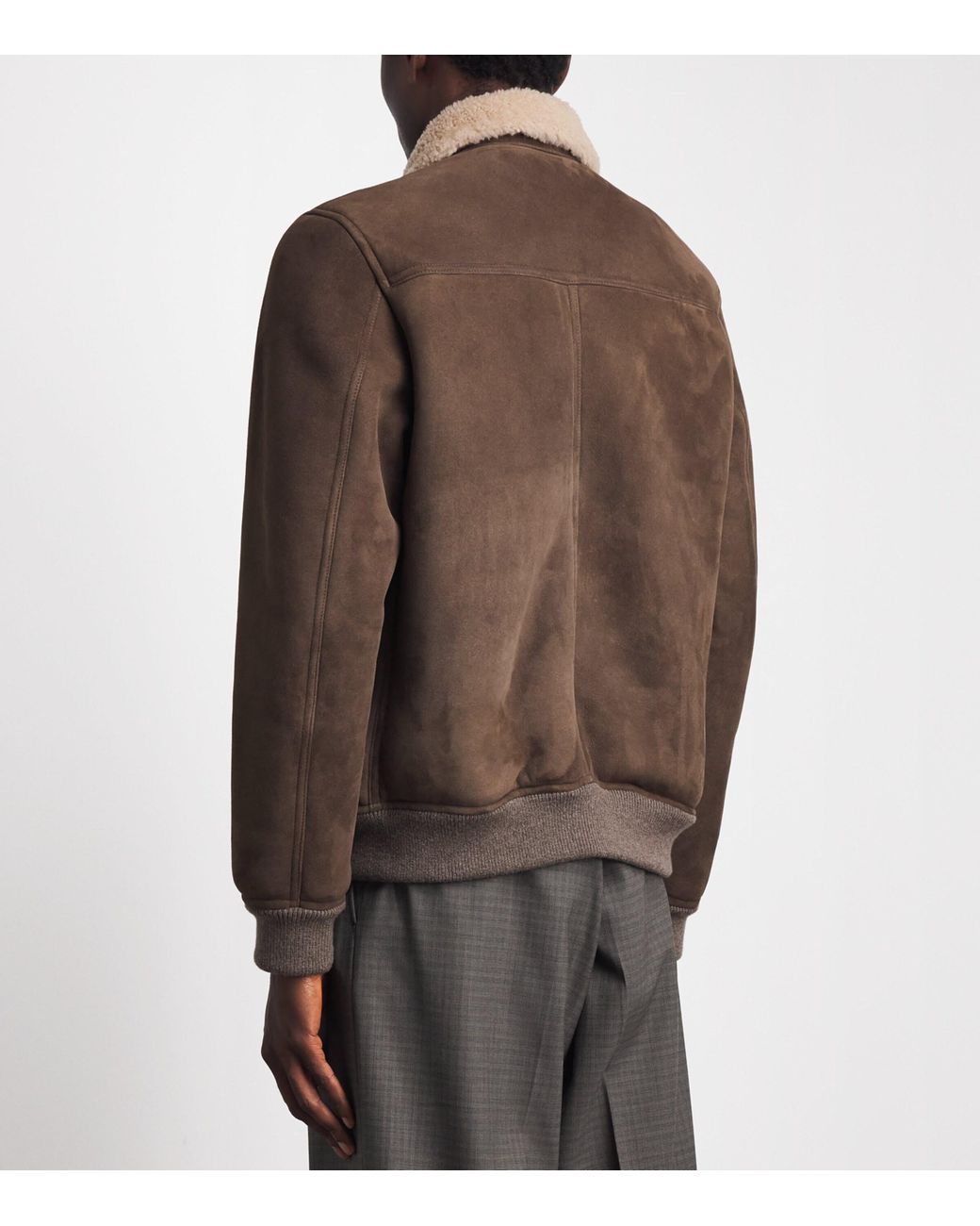 Moorer Brown Shearling Fiano Bomber Jacket for men