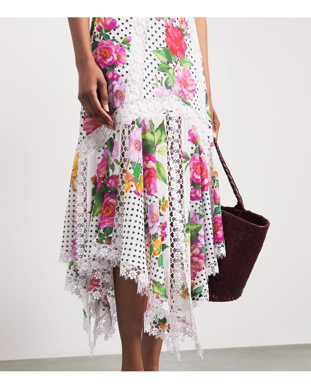 Charo Ruiz White Floral Velina Midi Skirt