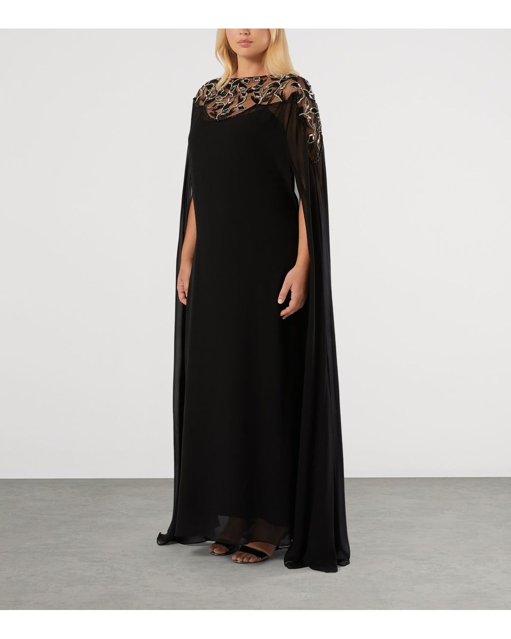 Marina Rinaldi Black Embellished Maxi Dress And Cape