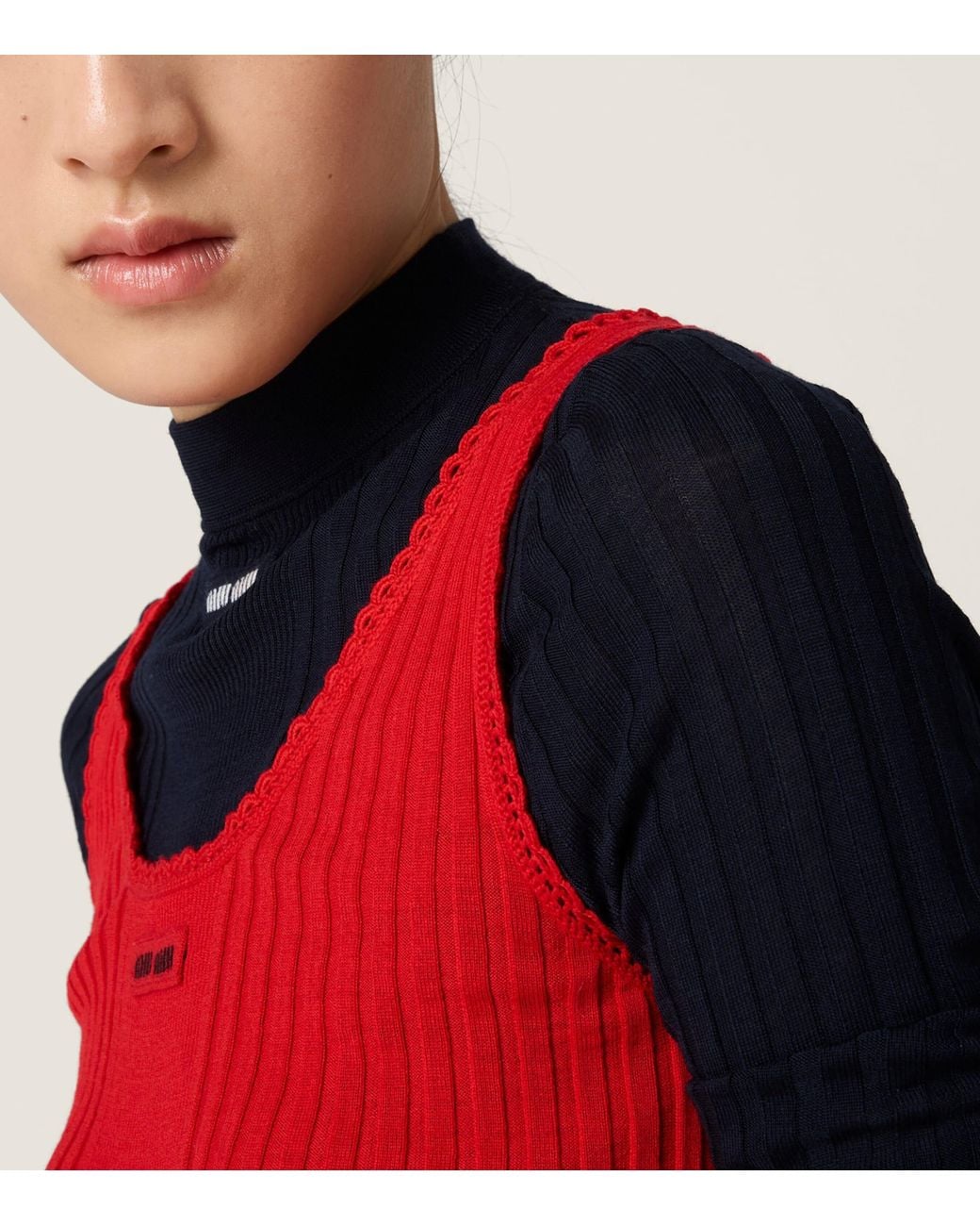 Miu Miu Red Wool Rib-Knit Tank Top