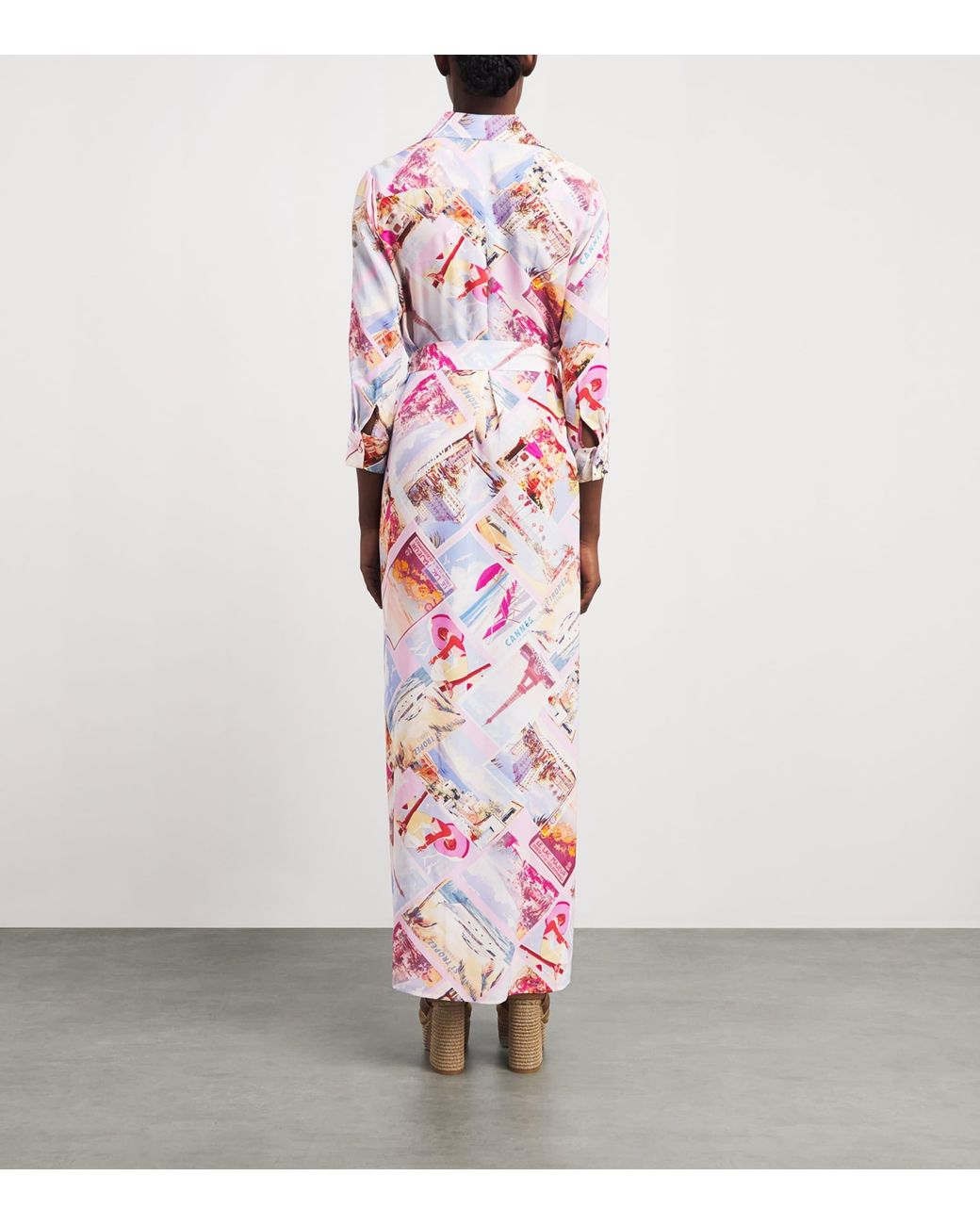 L'Agence Pink Silk Printed Cameron Maxi Shirt Dress