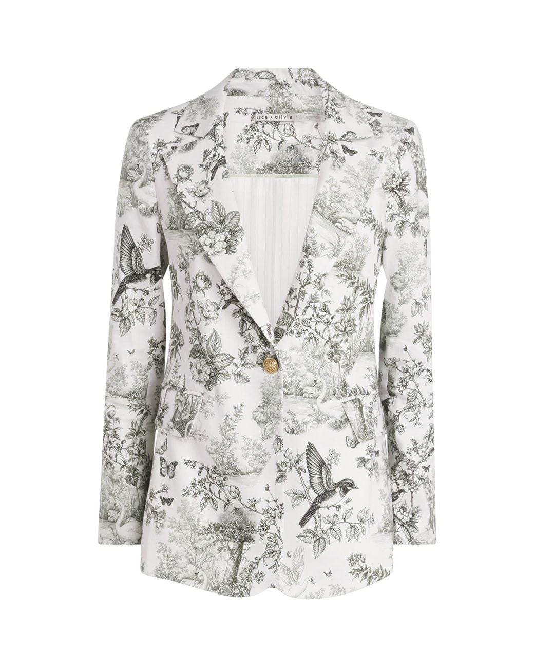 Alice + Olivia White Linen-Blend Printed Macey Blazer