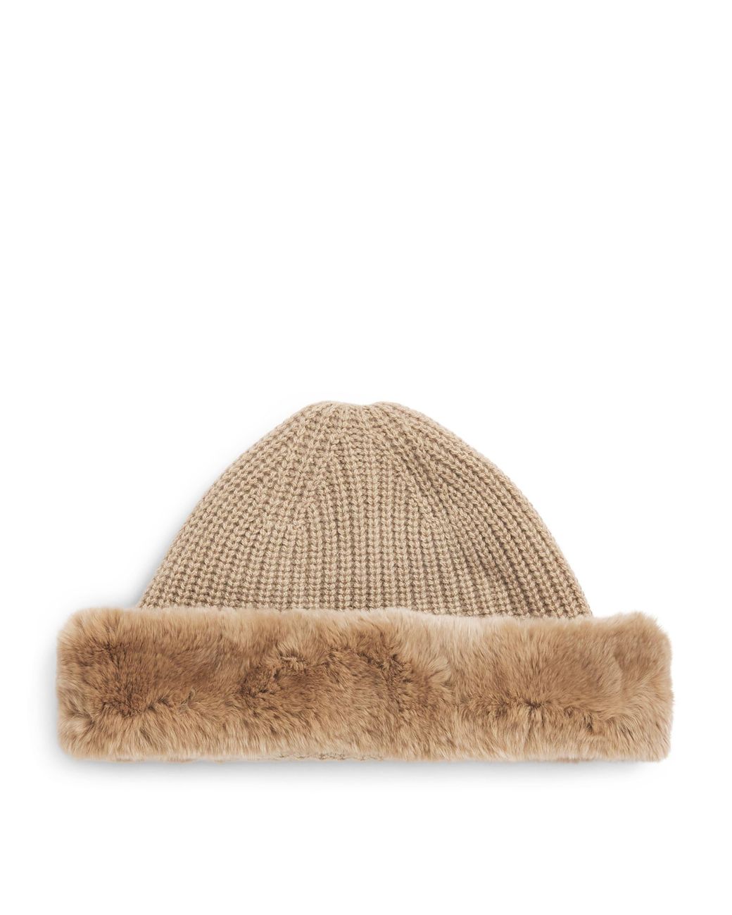 Yves Salomon Brown Wool-Cashmere Rabbit Fur Trim Beanie
