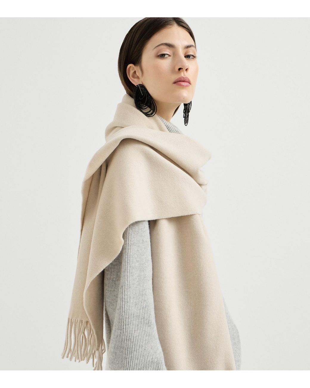 Brunello Cucinelli Natural Cashmere Fringed Scarf