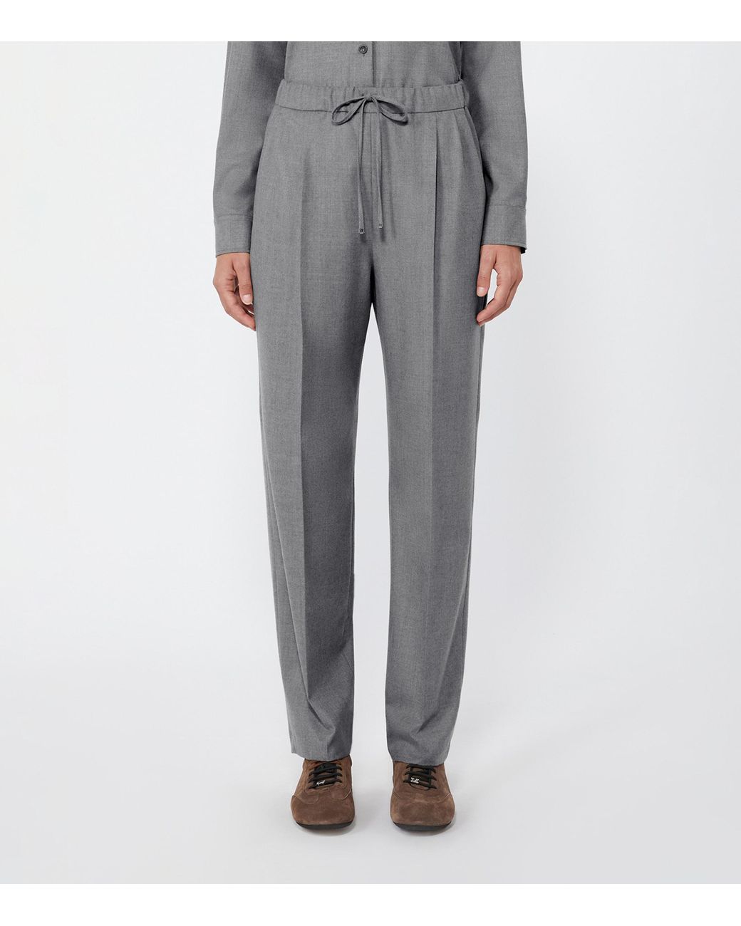 Max Mara Gray Cashmere Drawstring Straight Trousers