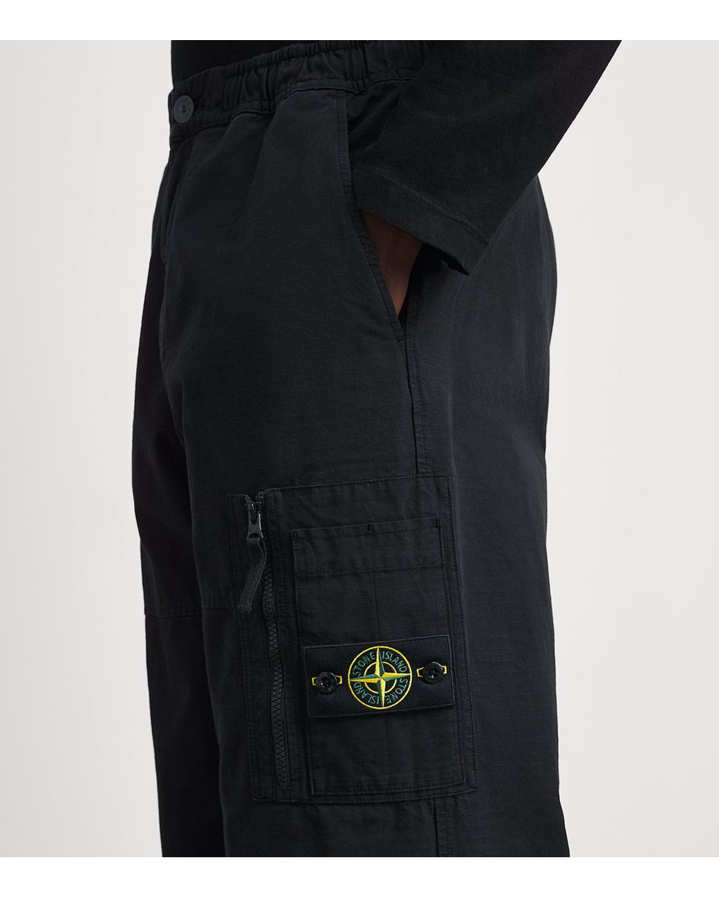 Stone Island Black Organic Cotton Ripstop Cargo Trousers for men