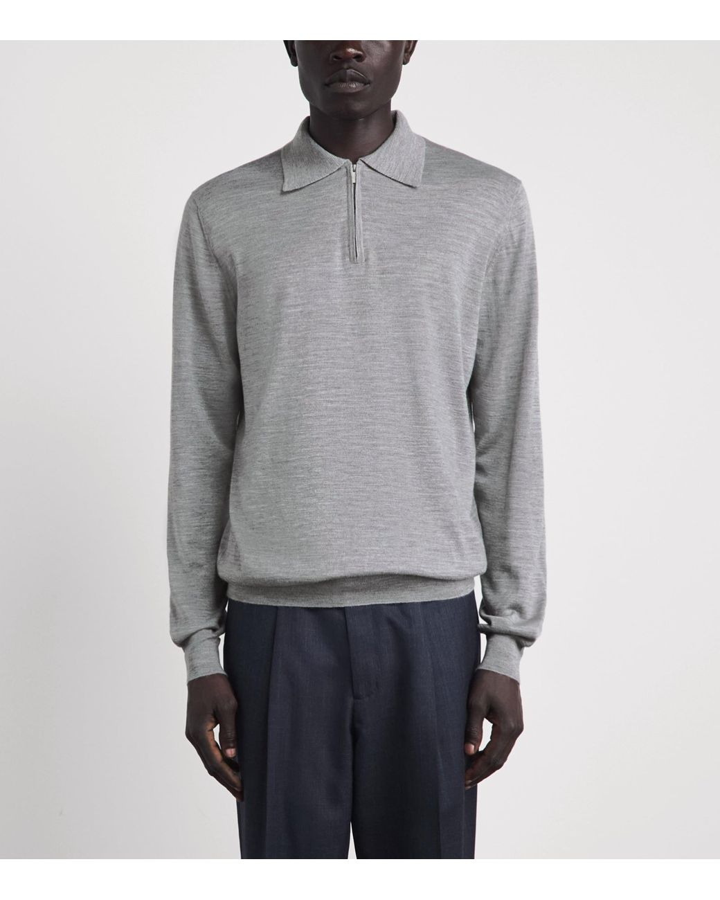 Lardini Gray Wool-Silk-Cashmere Quarter-Zip Sweater for men