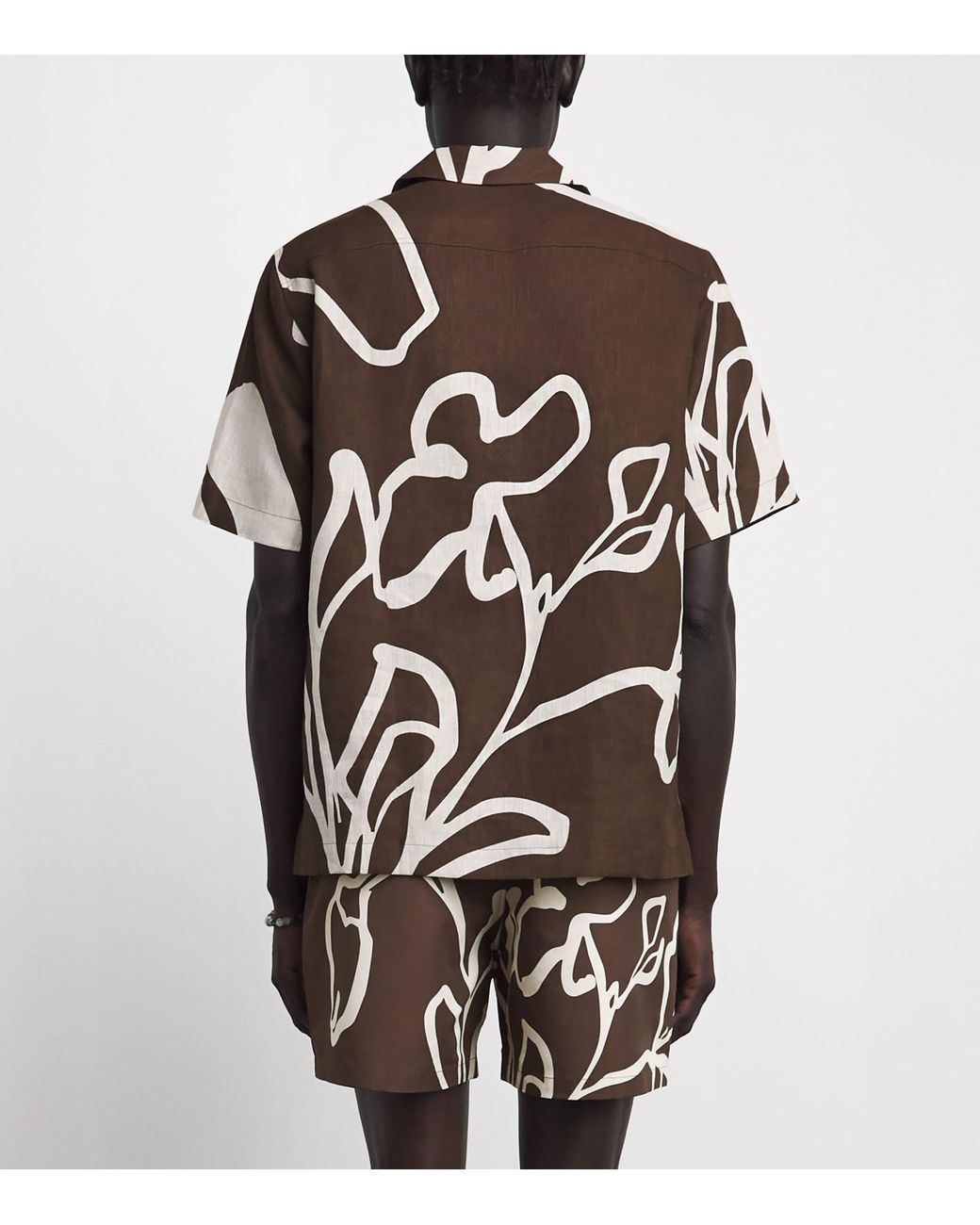 Frescobol Carioca Brown Linen Floral Roberto Shirt for men