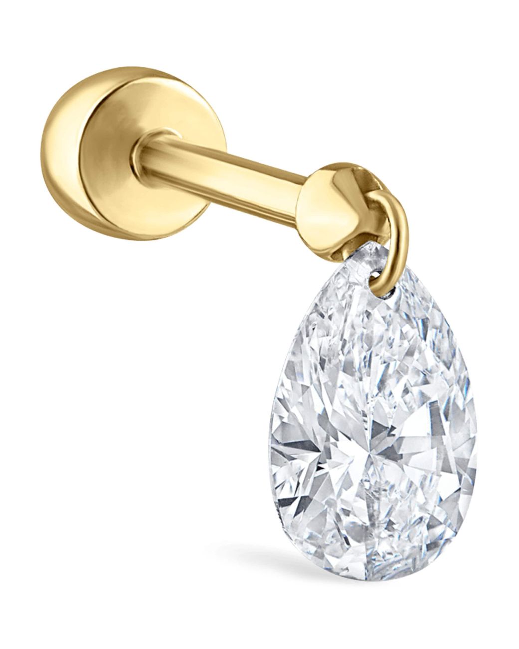 Maria Tash Metallic Floating Pear Diamond Charm Threaded Stud Earring