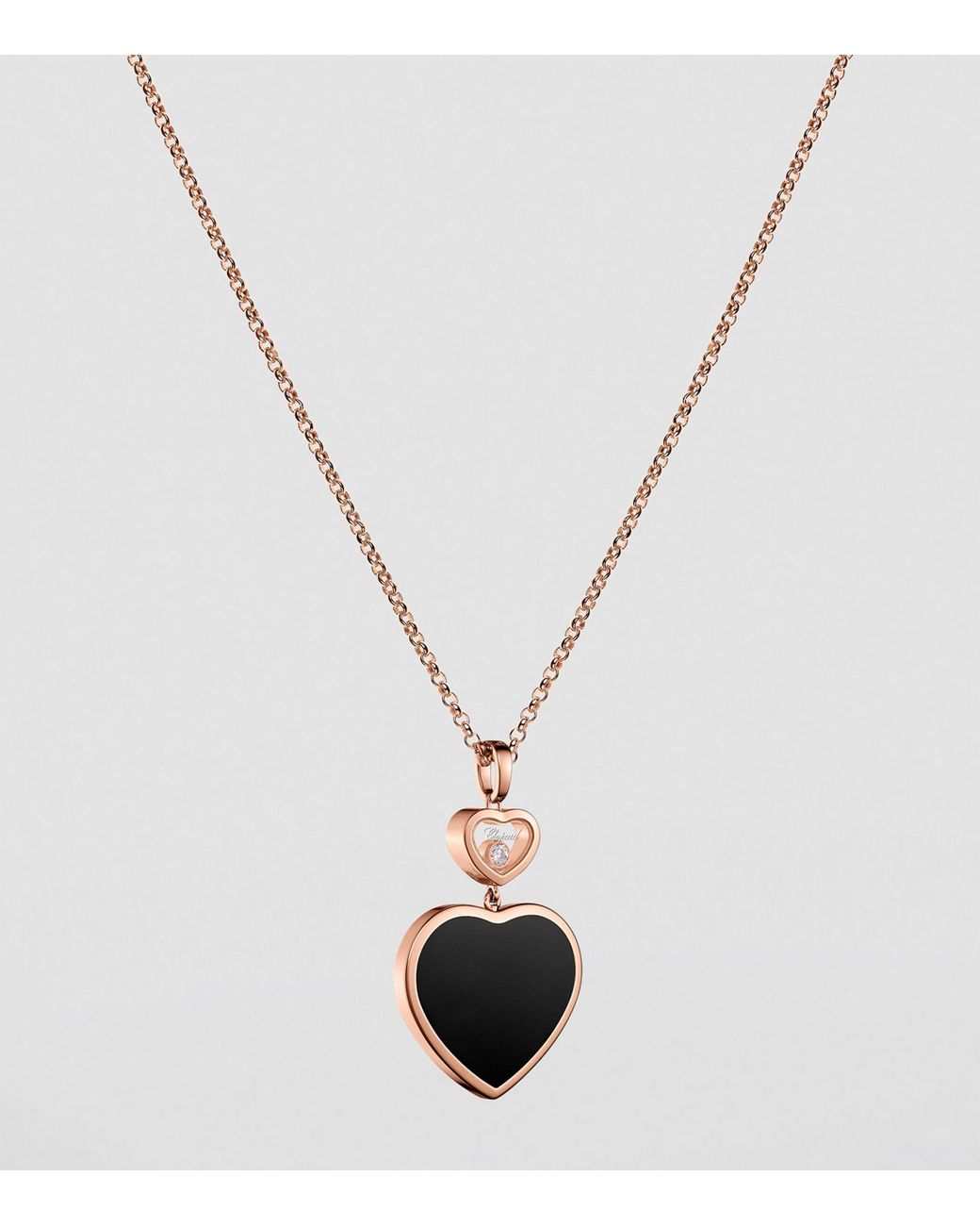 Chopard Metallic Diamond And Onyx Happy Hearts Pendant Necklace
