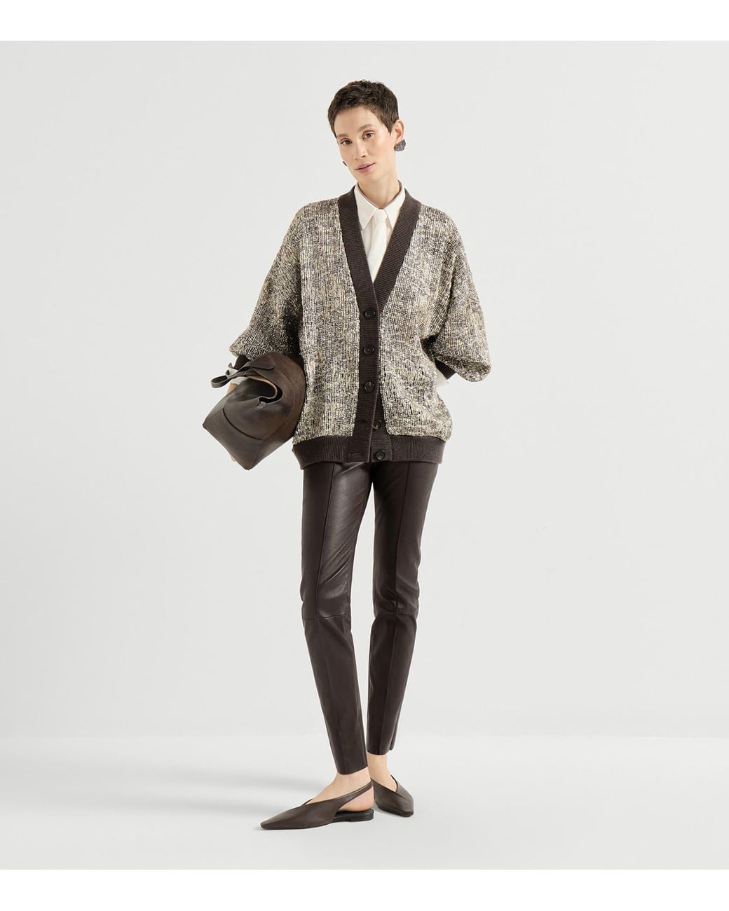 Brunello Cucinelli Gray Stretch-Nappa Leather Leggings