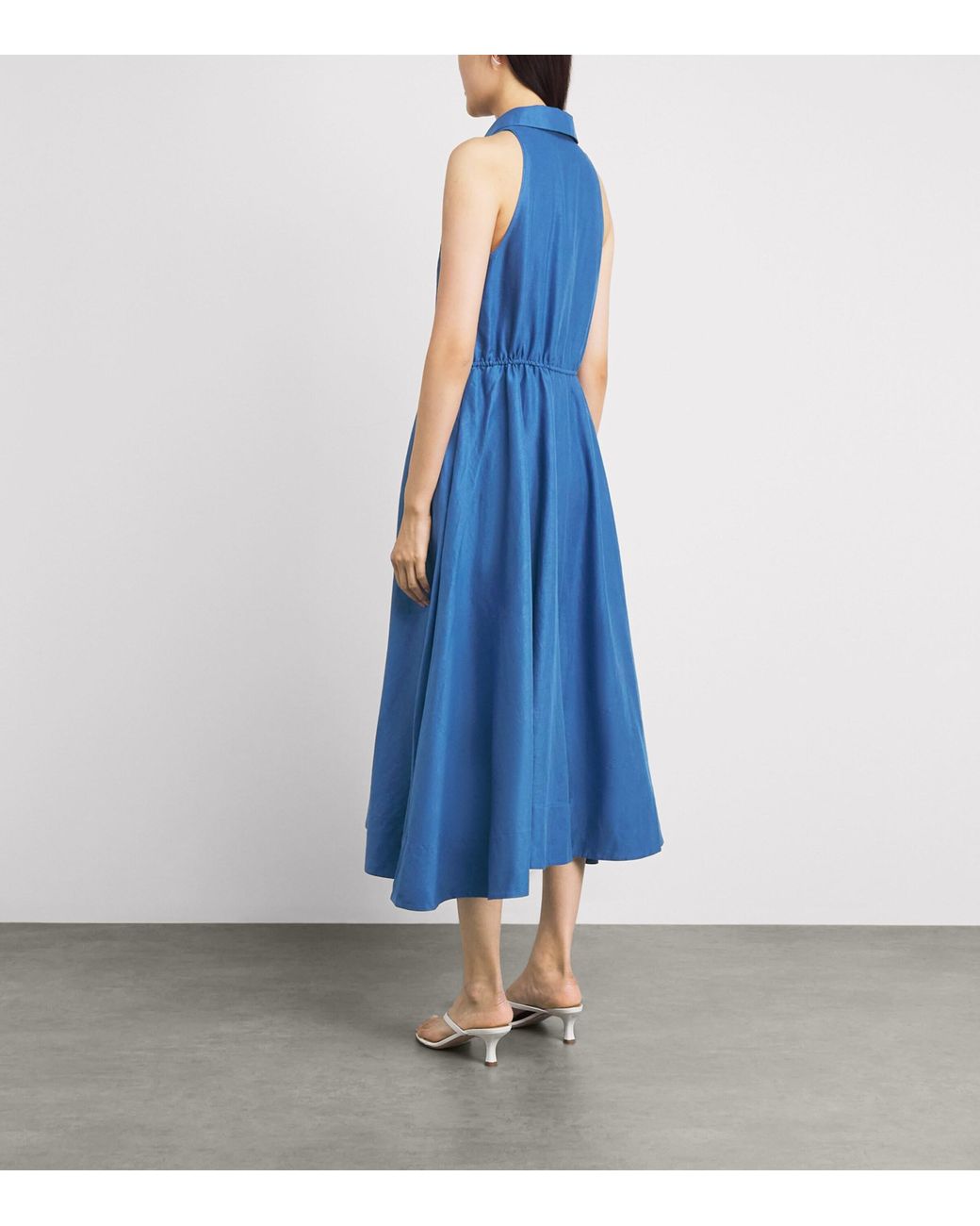 Toccin Blue Linen-Cotton Tiana Sleeveless Shirt Dress