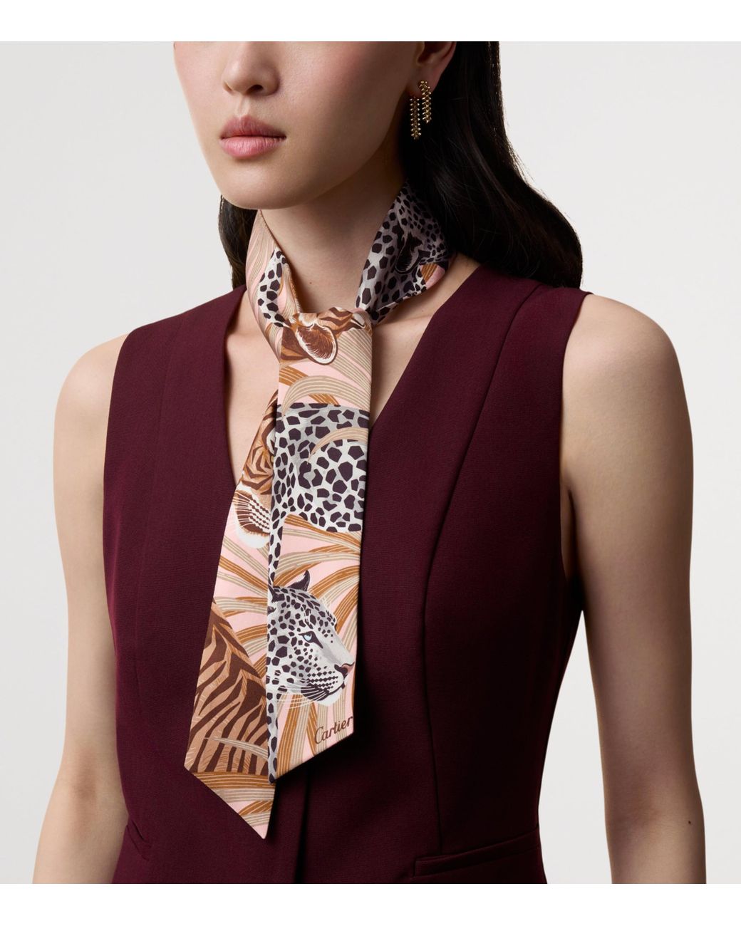 Cartier White Silk Panthère And Tigre Scarf