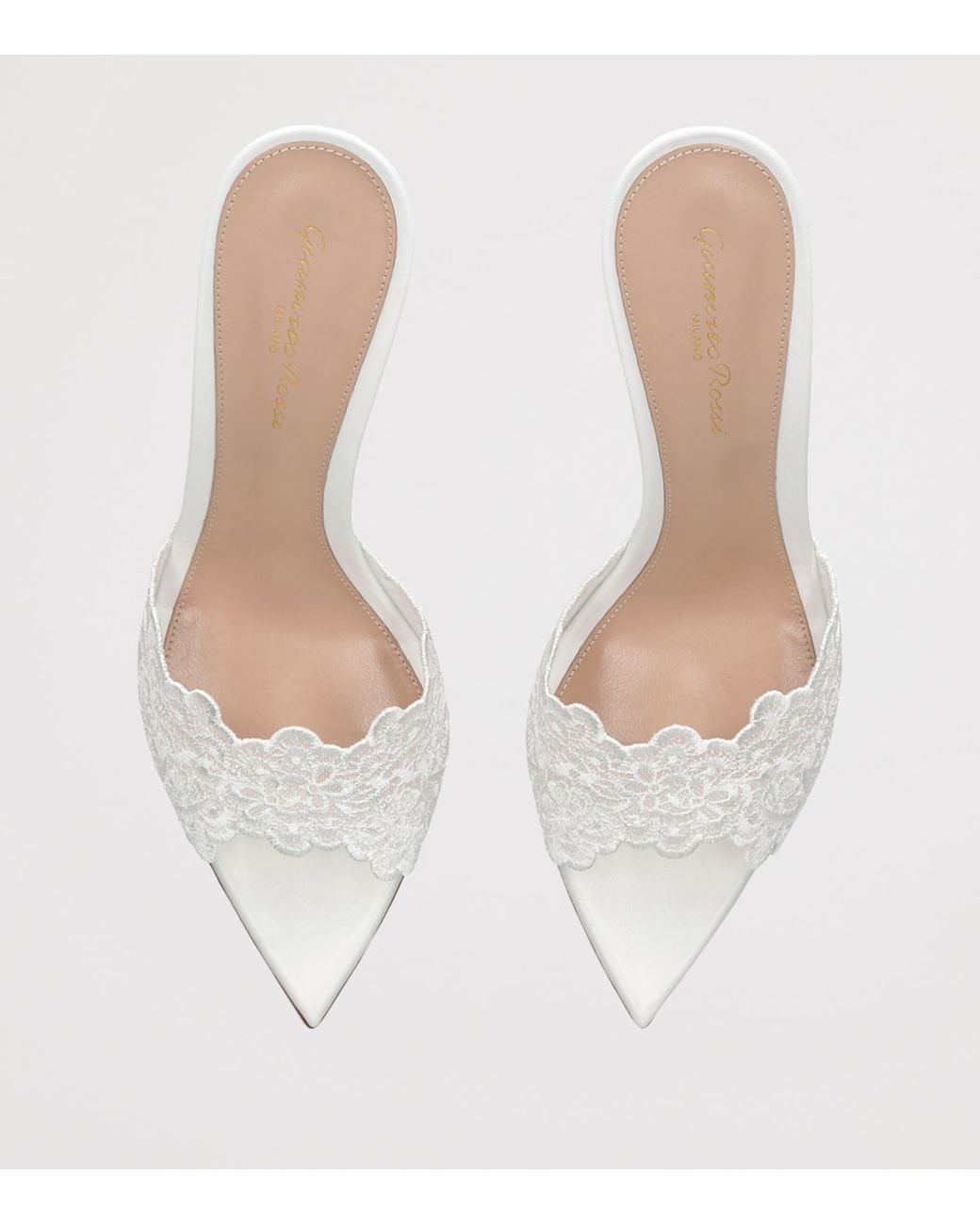 Gianvito Rossi White Lace Yvonne Mules 85