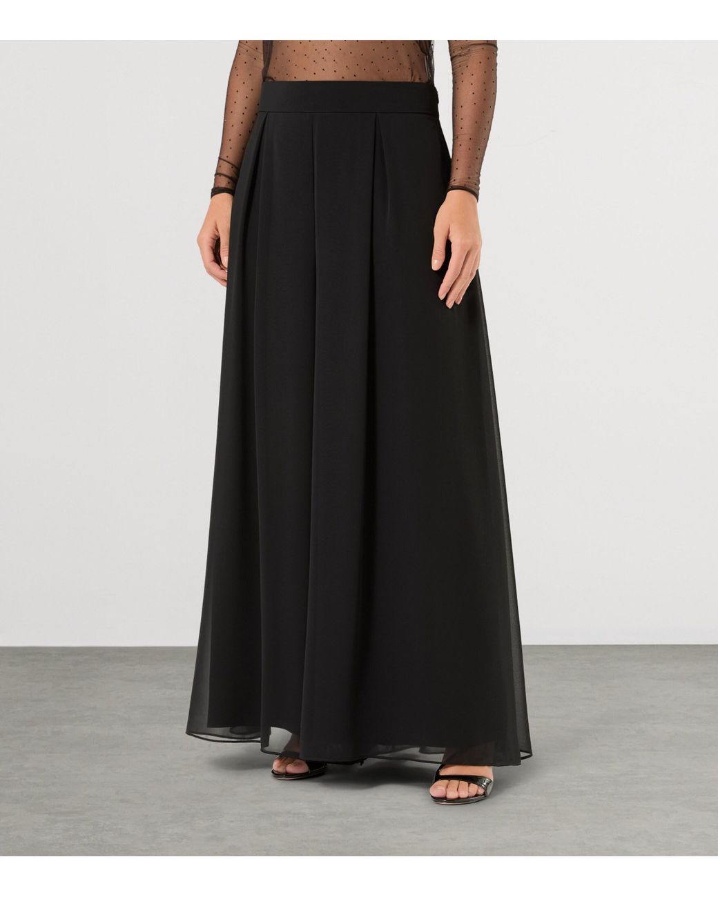 Marina Rinaldi Black Chiffon Wide-Leg Trousers