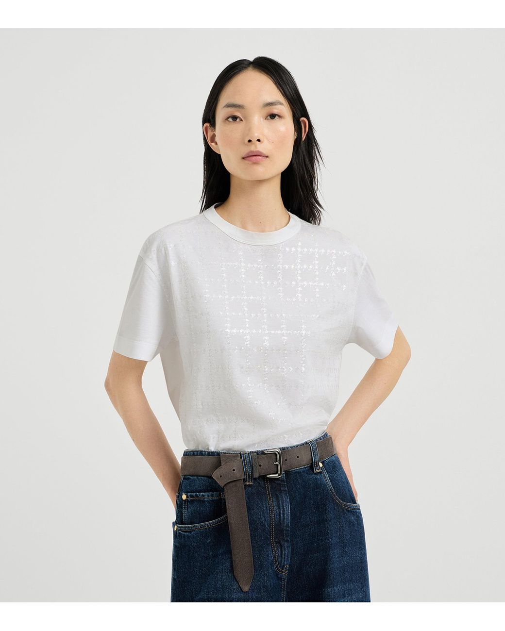 Brunello Cucinelli White Cotton Embroidered T-Shirt