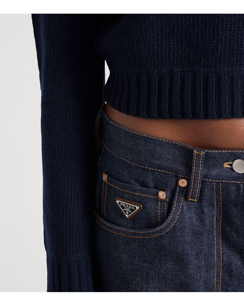 Prada Blue Wool And Cashmere Crew-Neck Sweater