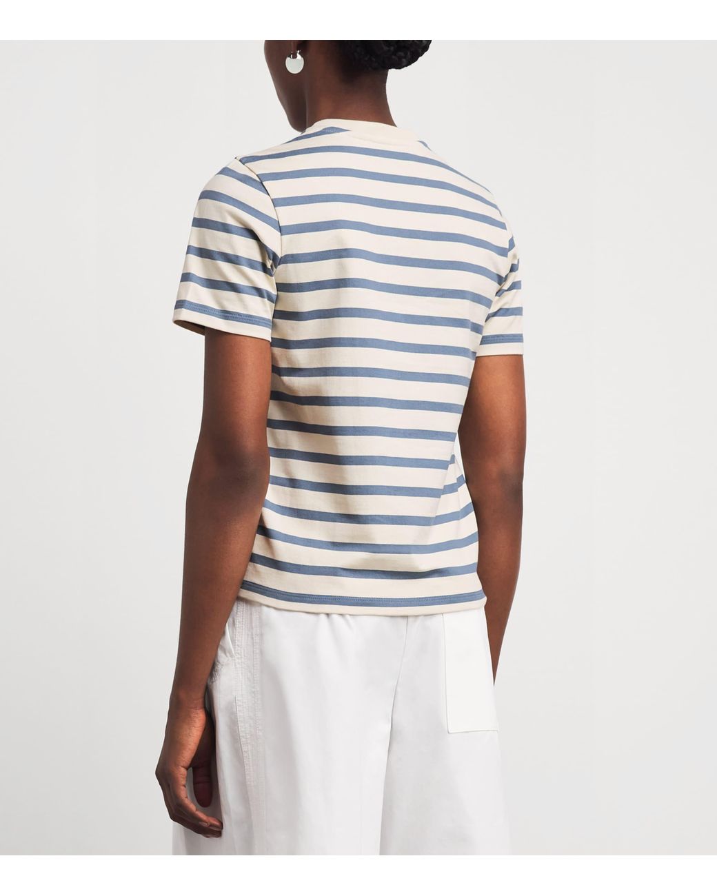 Tory Burch White Cotton Stripe Logo T-Shirt