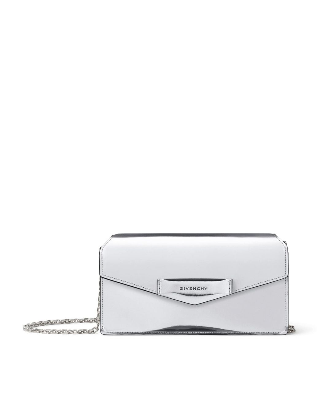 Givenchy White Mirrored Leather Antigona Chain Wallet