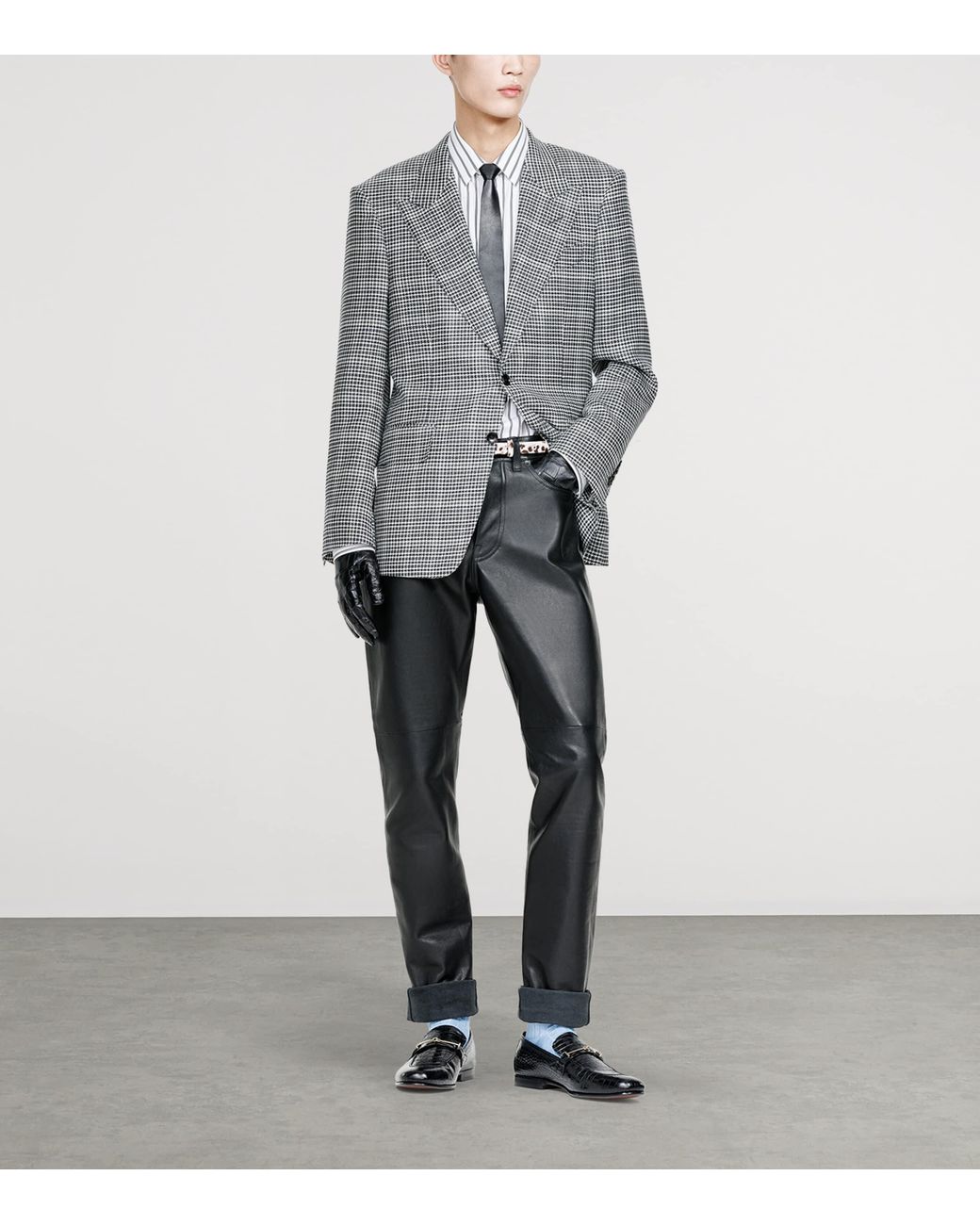 Tom Ford Gray Leather Straight Trousers for men