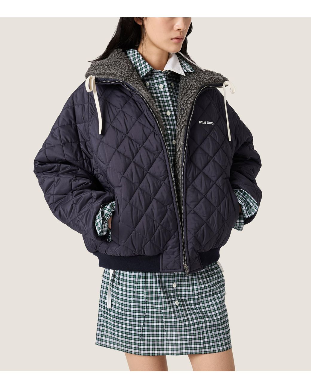 Miu Miu Blue Down Technical Ponge Quilted Jacket