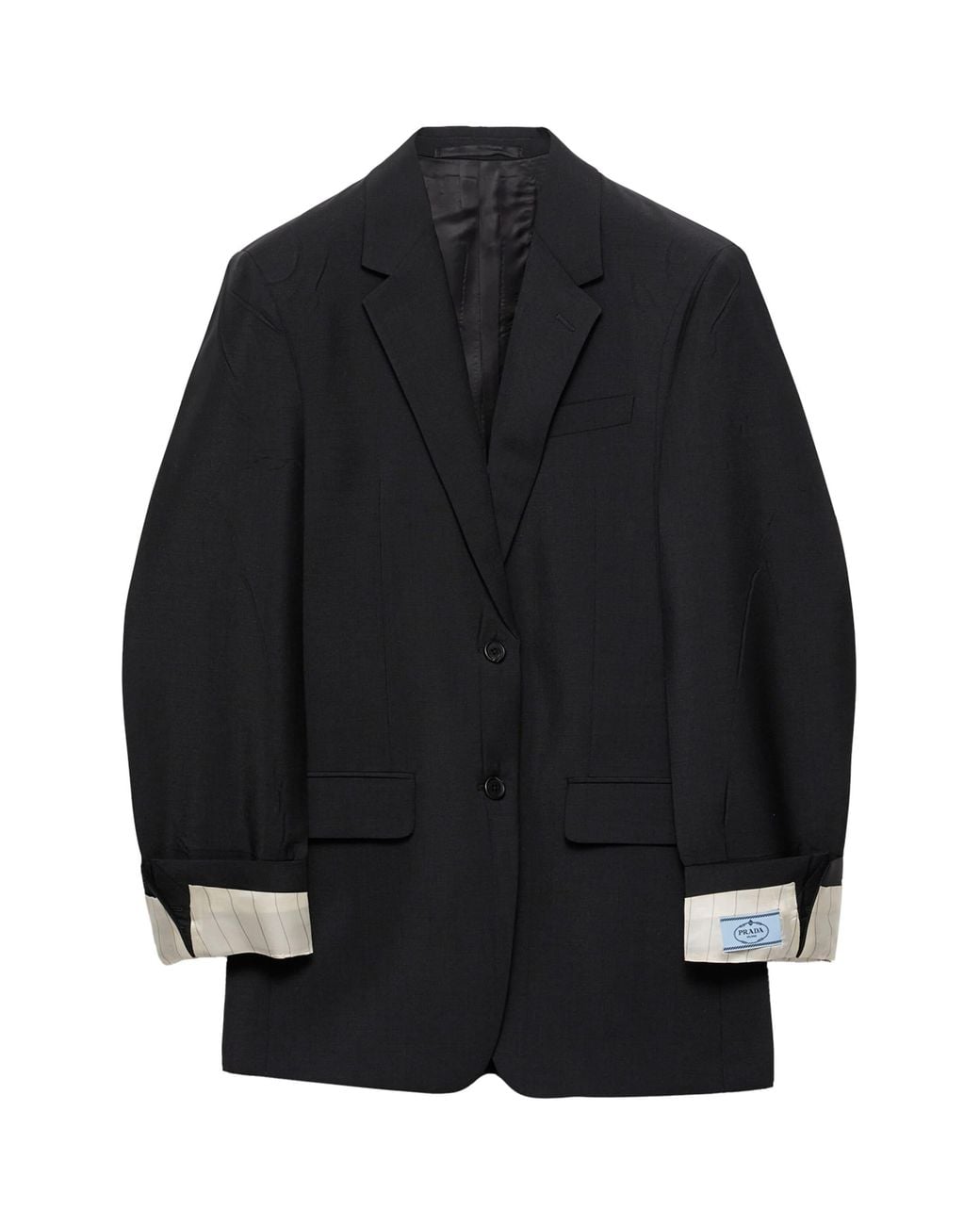 Prada Black Virgin Wool-Mohair Cuff-Detail Blazer