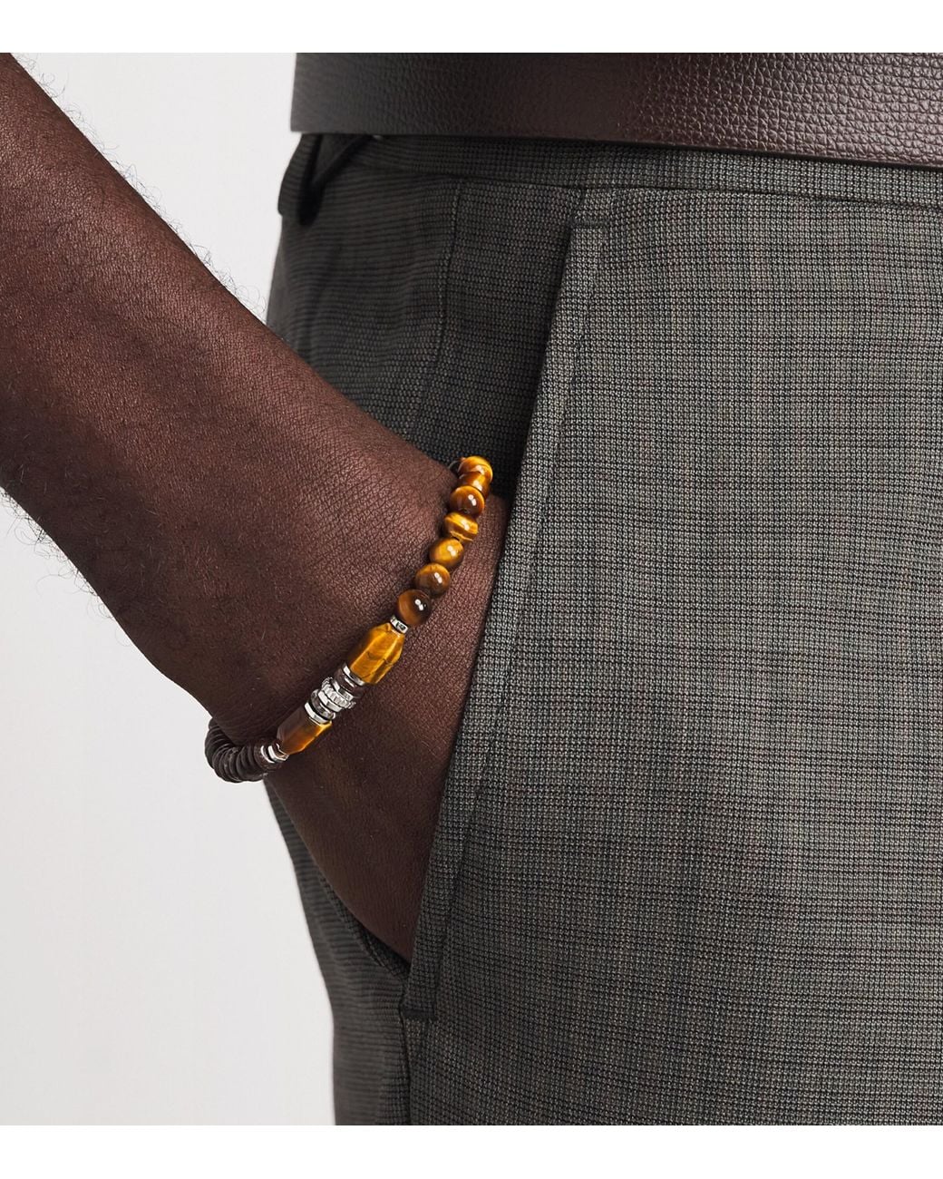 Tateossian Natural Sterling And Tiger Eye Totem Bracelet for men