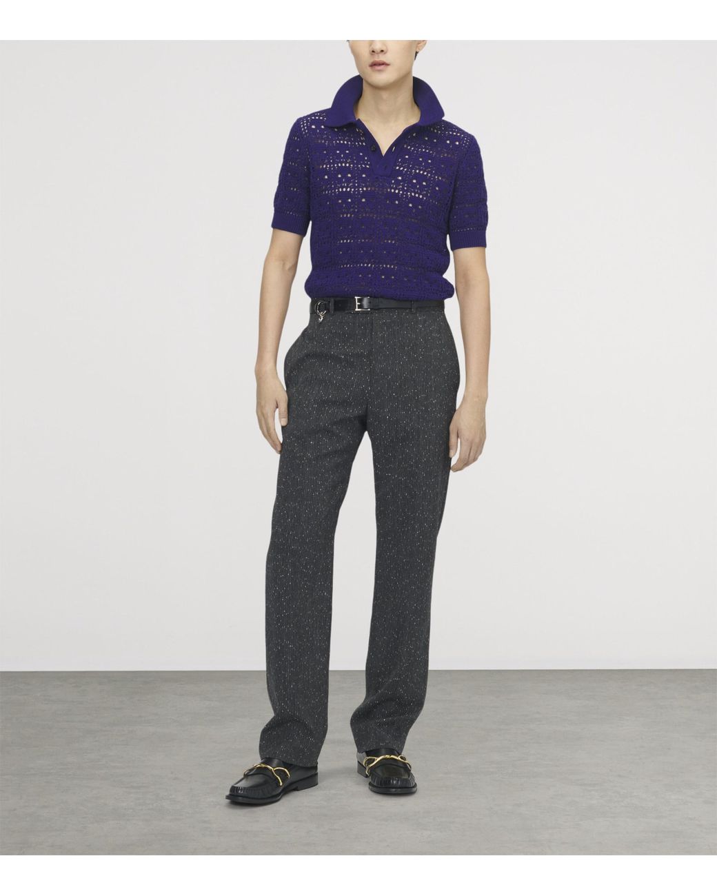 McQueen Blue Crochet-Skull Polo Shirt for men