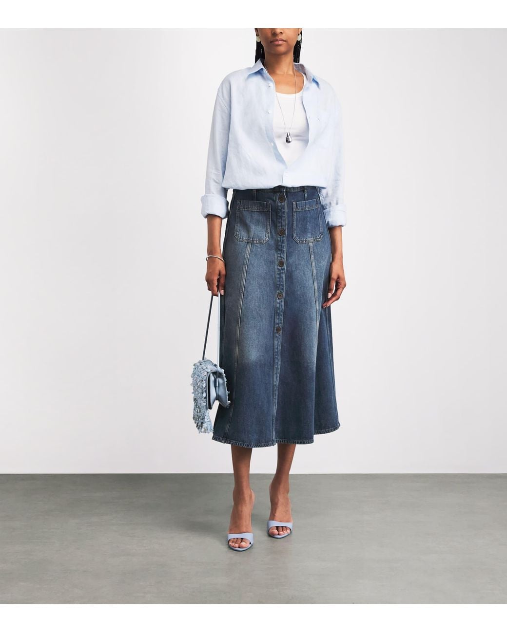 ME+EM Blue Panelled Denim Maxi Skirt