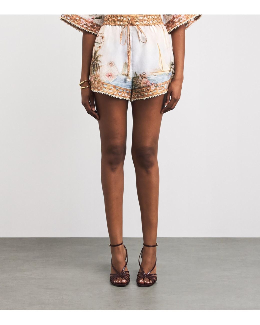 Zimmermann Natural Linen Printed Mahon Shorts
