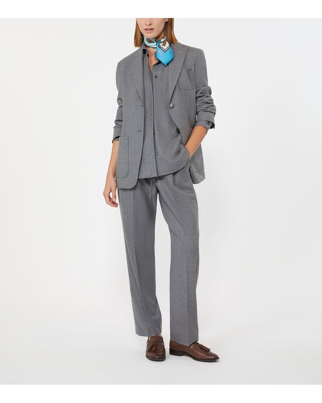 Max Mara Gray Cashmere Drawstring Straight Trousers