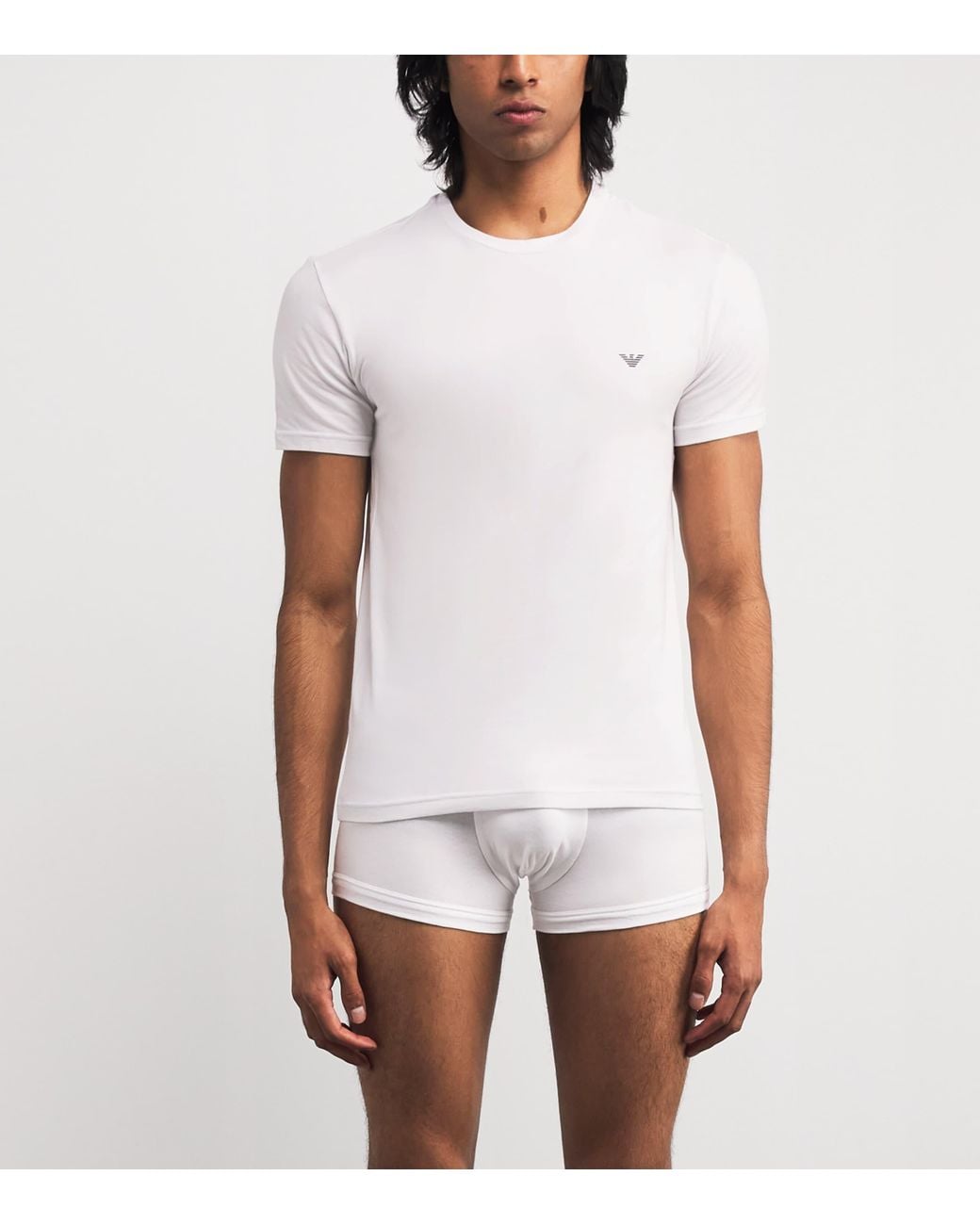 Emporio Armani White Stretch-Cotton Eagle Logo Crew-Neck T-Shirt for men