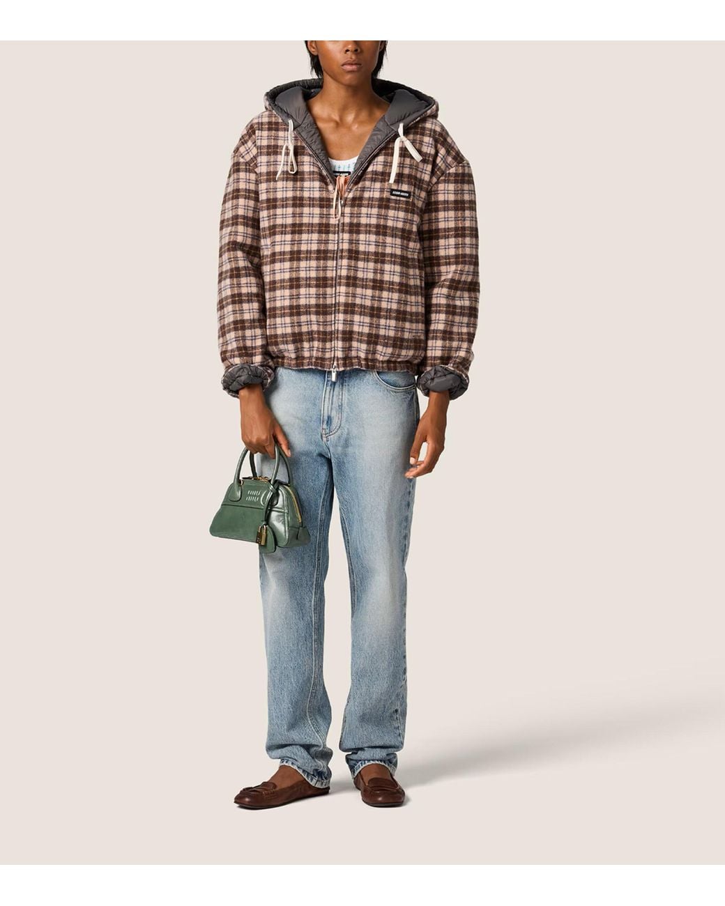 Miu Miu Brown Wool Reversible Down Jacket