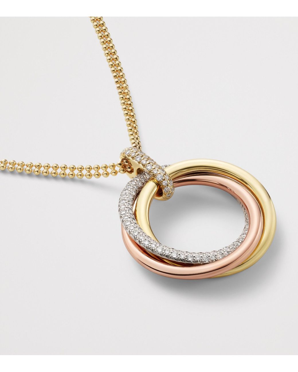 Cartier Metallic Large, Rose, And Diamond Trinity Necklace